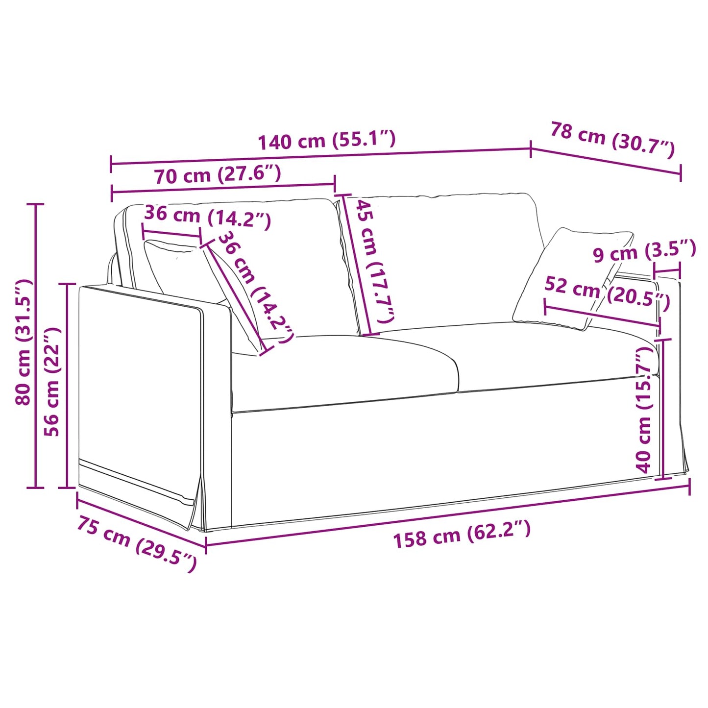 vidaXL Καναπές Ροζ 158 x 78 x 80 εκ Βελούδο