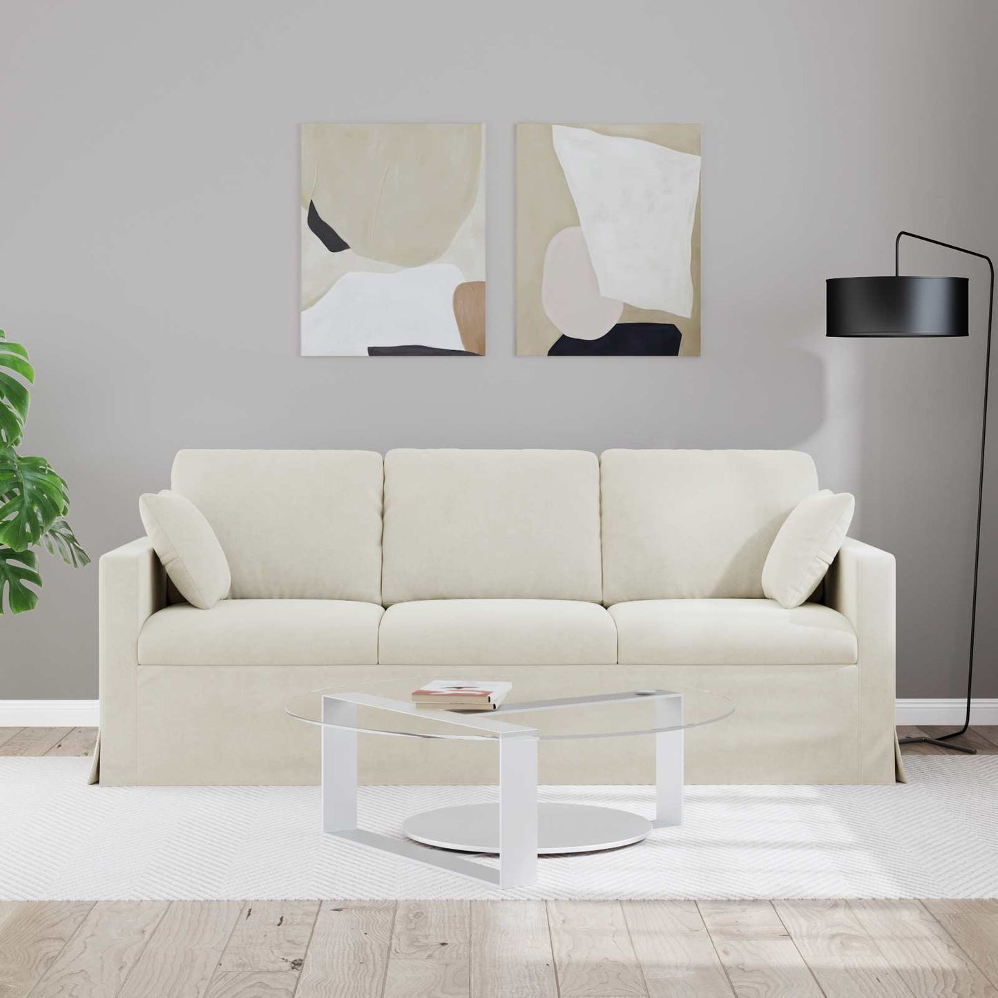 vidaXL Καναπές Κρεμ 198 x 78 x 80 εκ Βελούδο