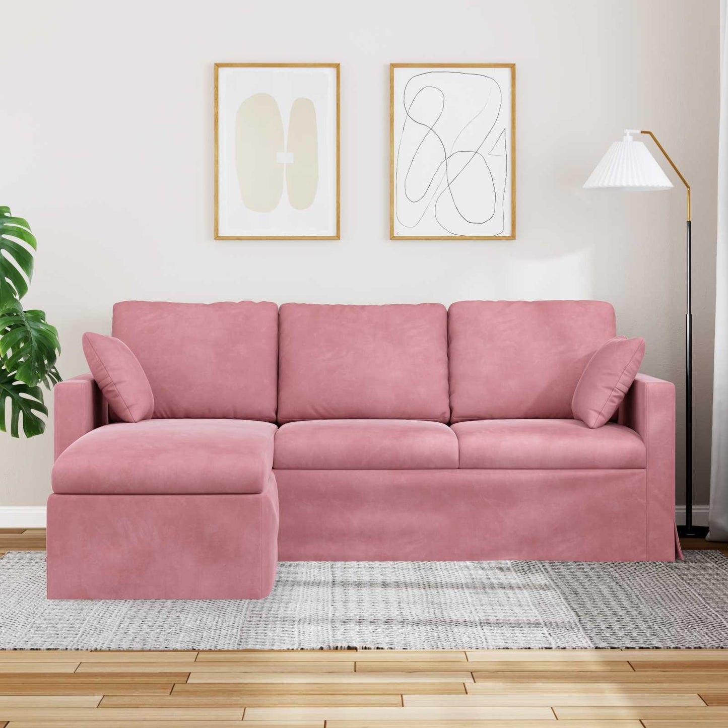 vidaXL Καναπές Ροζ 198 x 134 x 80 εκ Βελούδο