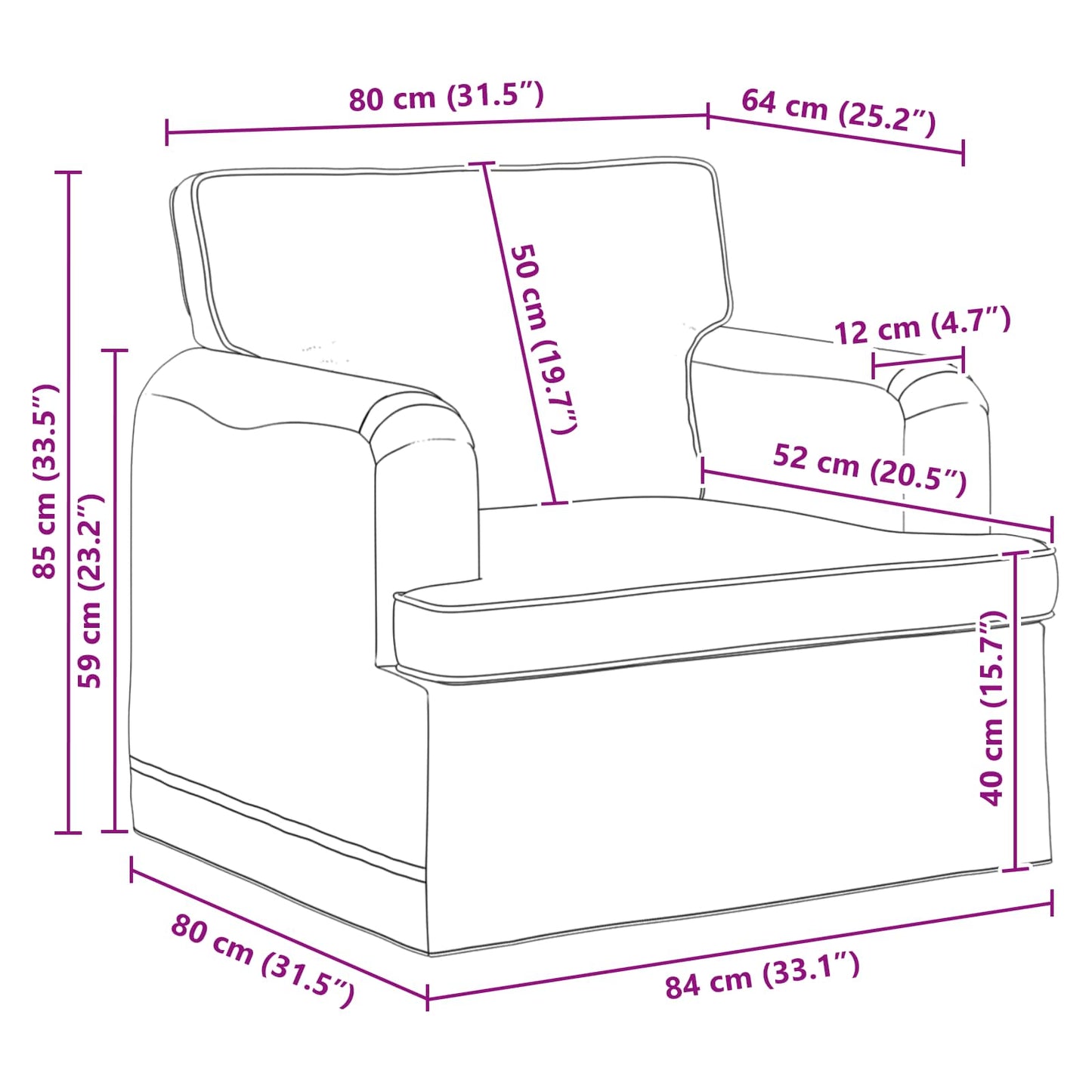vidaXL Καναπές Σκούρο Γκρι 84 x 80 x 85 εκ ύφασμα