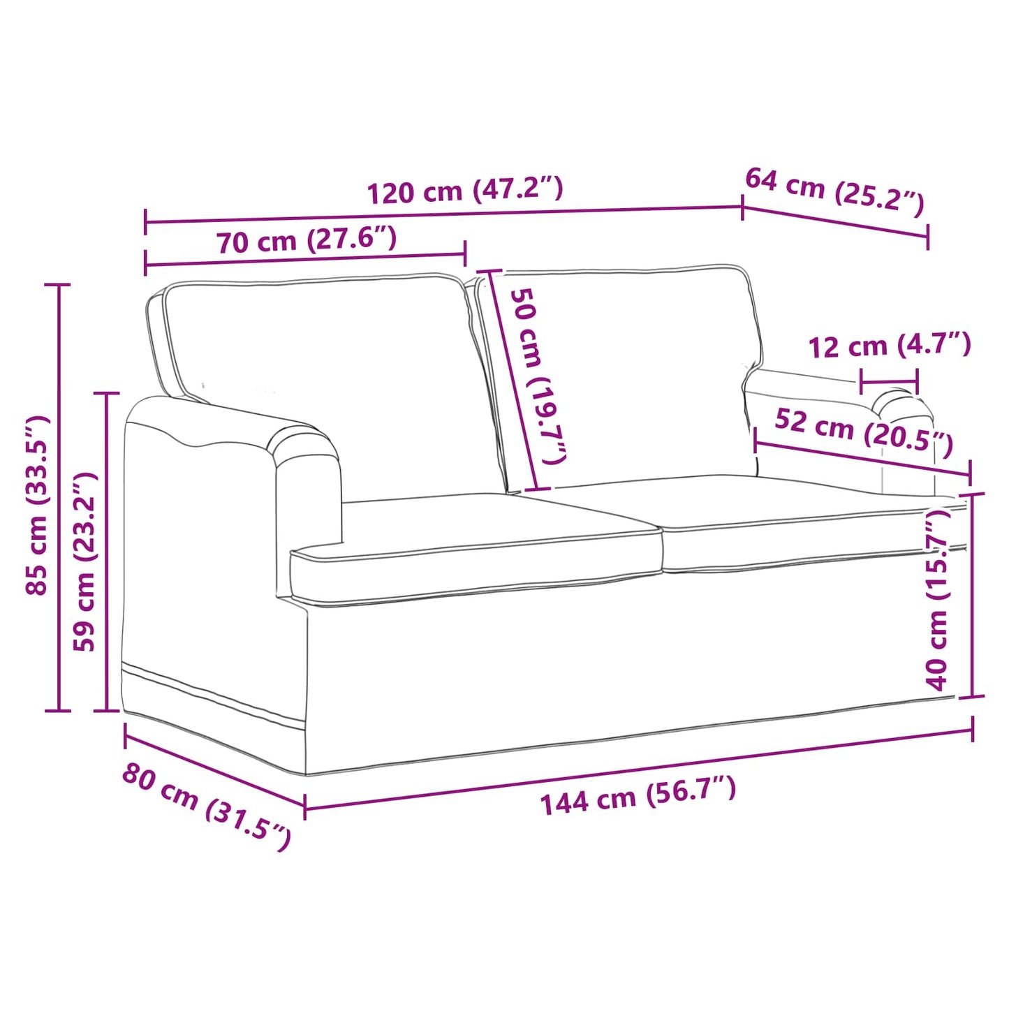 vidaXL Καναπές Σκούρο Γκρι 144 x 80 x 85 εκ ύφασμα