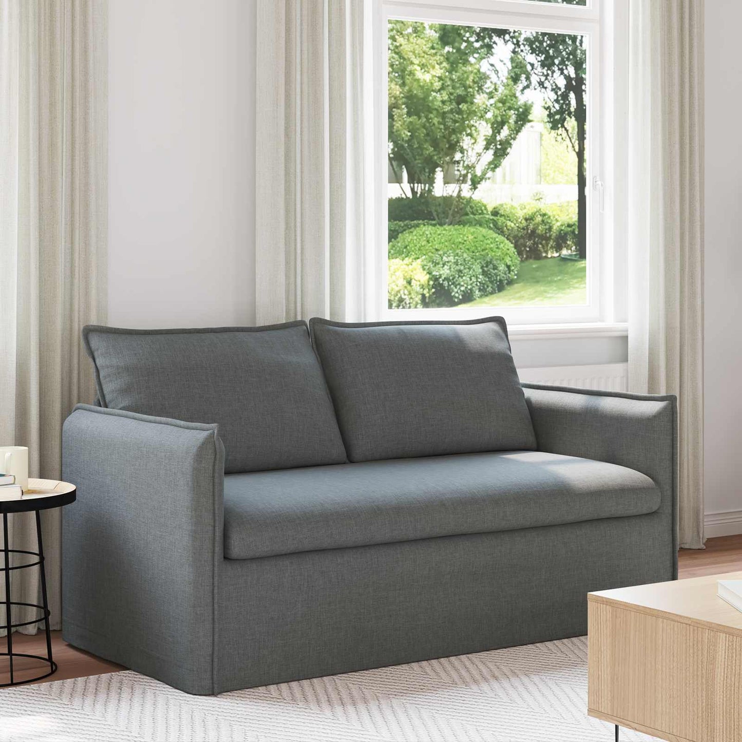 vidaXL Καναπές Σκούρο Γκρι 156 x 82 x 85 εκ ύφασμα