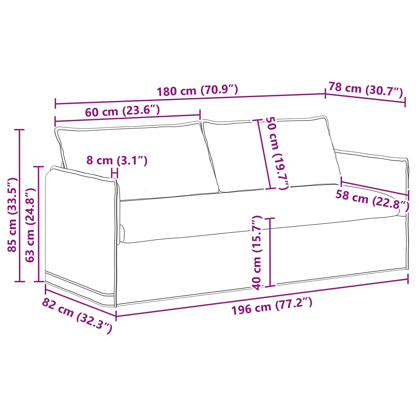 vidaXL Καναπές Taupe 196 x 82 x 85 εκ ύφασμα
