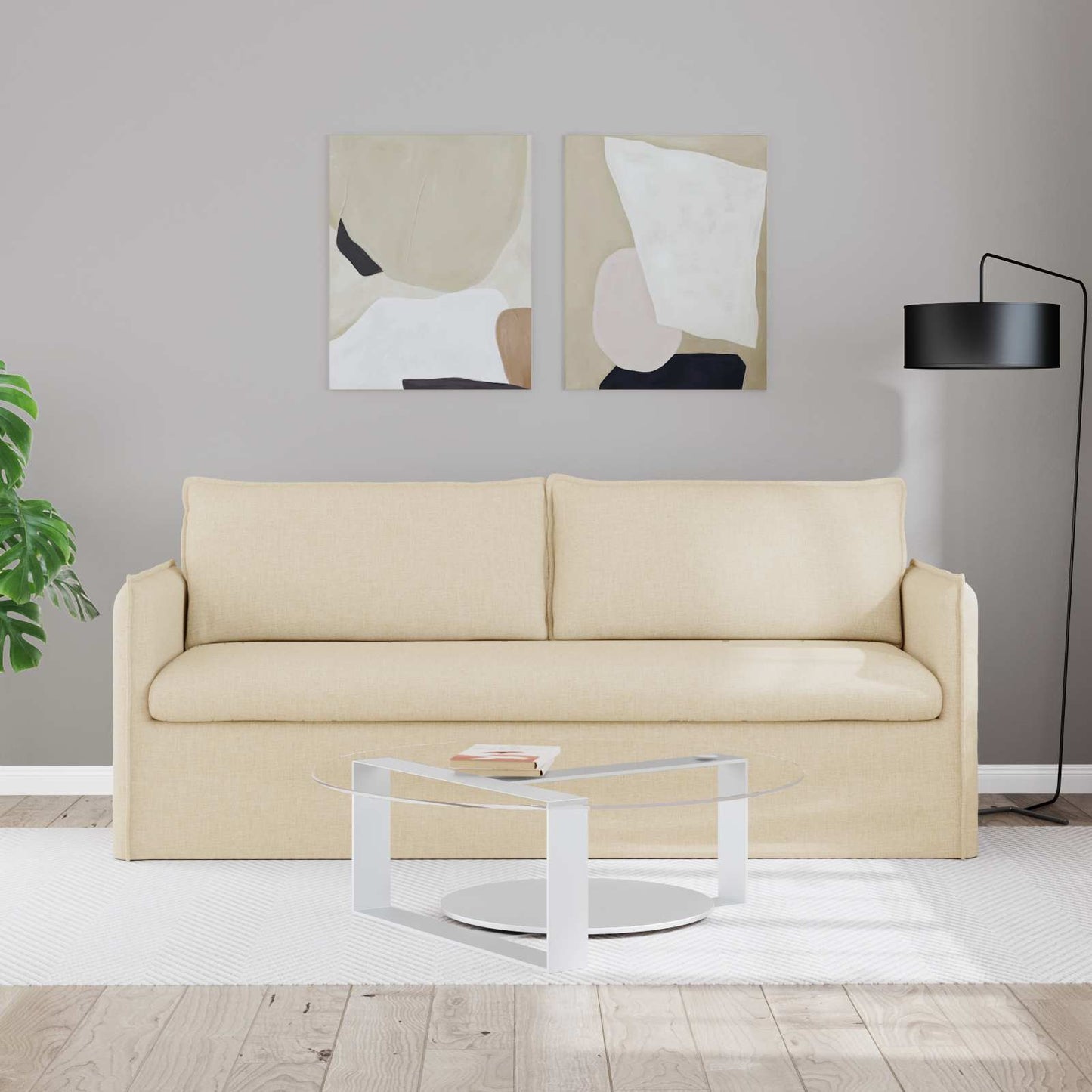 vidaXL Καναπές Κρεμ 196 x 82 x 85 εκ ύφασμα
