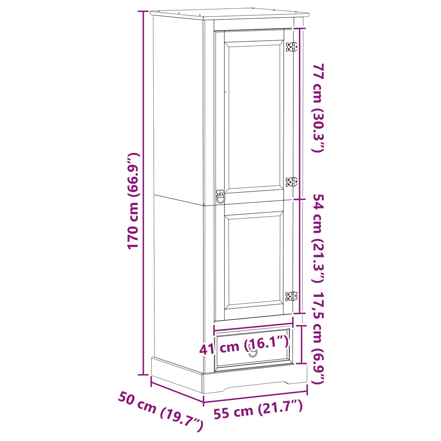vidaXL Ντουλάπες με ράφι Λευκό 55 x 50 x 170 εκ. Στερεά ξυλεία πεύκου