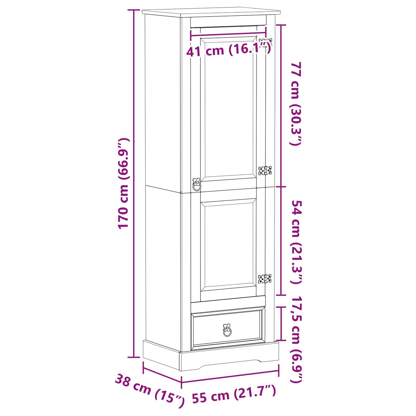 vidaXL Ντουλάπες με ράφι Λευκό 55 x 38 x 170 εκ Στερεά ξυλεία πεύκου
