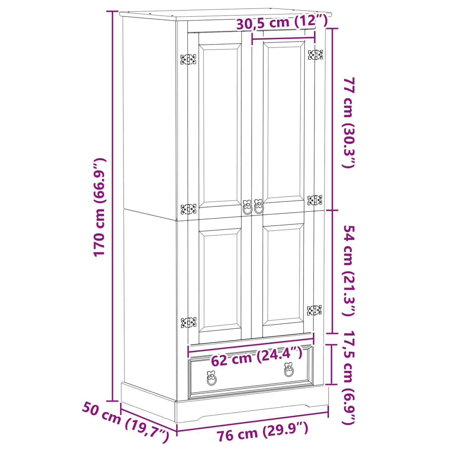 vidaXL Ντουλάπες με ράφι Λευκό 76 x 50 x 170 εκ. Στερεά ξυλεία πεύκου