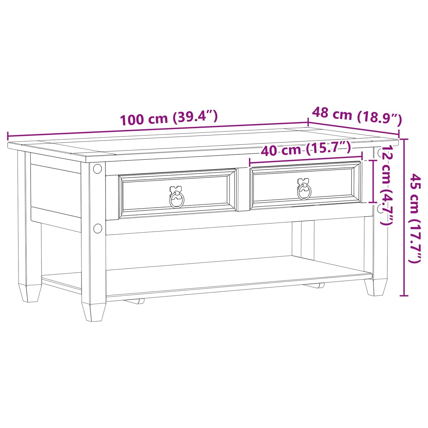 vidaXL Τραπεζάκι σαλονιού Λευκό 100 x 48 x 45 εκ. Μασίφ Ξύλο Πεύκου