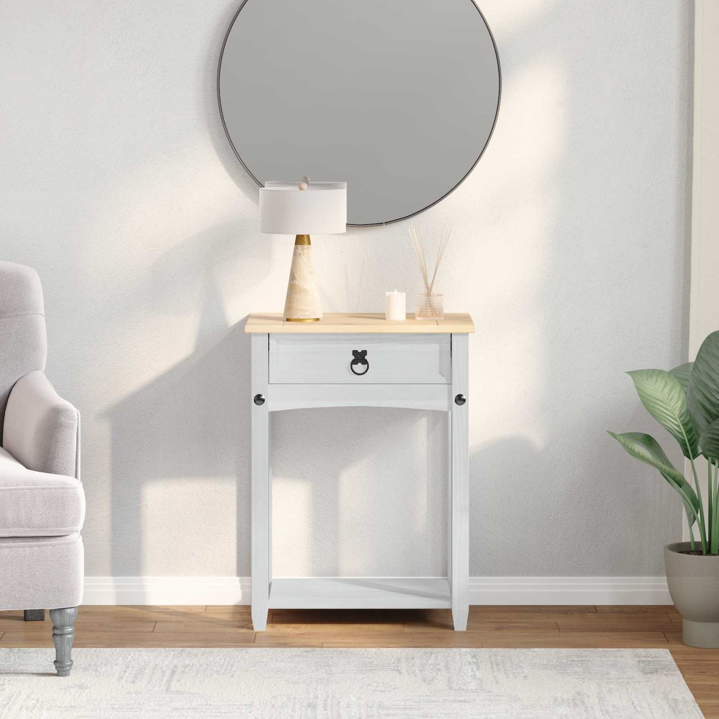 vidaXL Κονσόλα με συρτάρι Λευκό 55 x 35 x 73 εκ Στερεά ξυλεία πεύκου