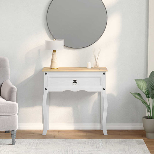 vidaXL Κονσόλα με συρτάρι Λευκό 73 x 35 x 73 εκ Στερεά ξυλεία πεύκου