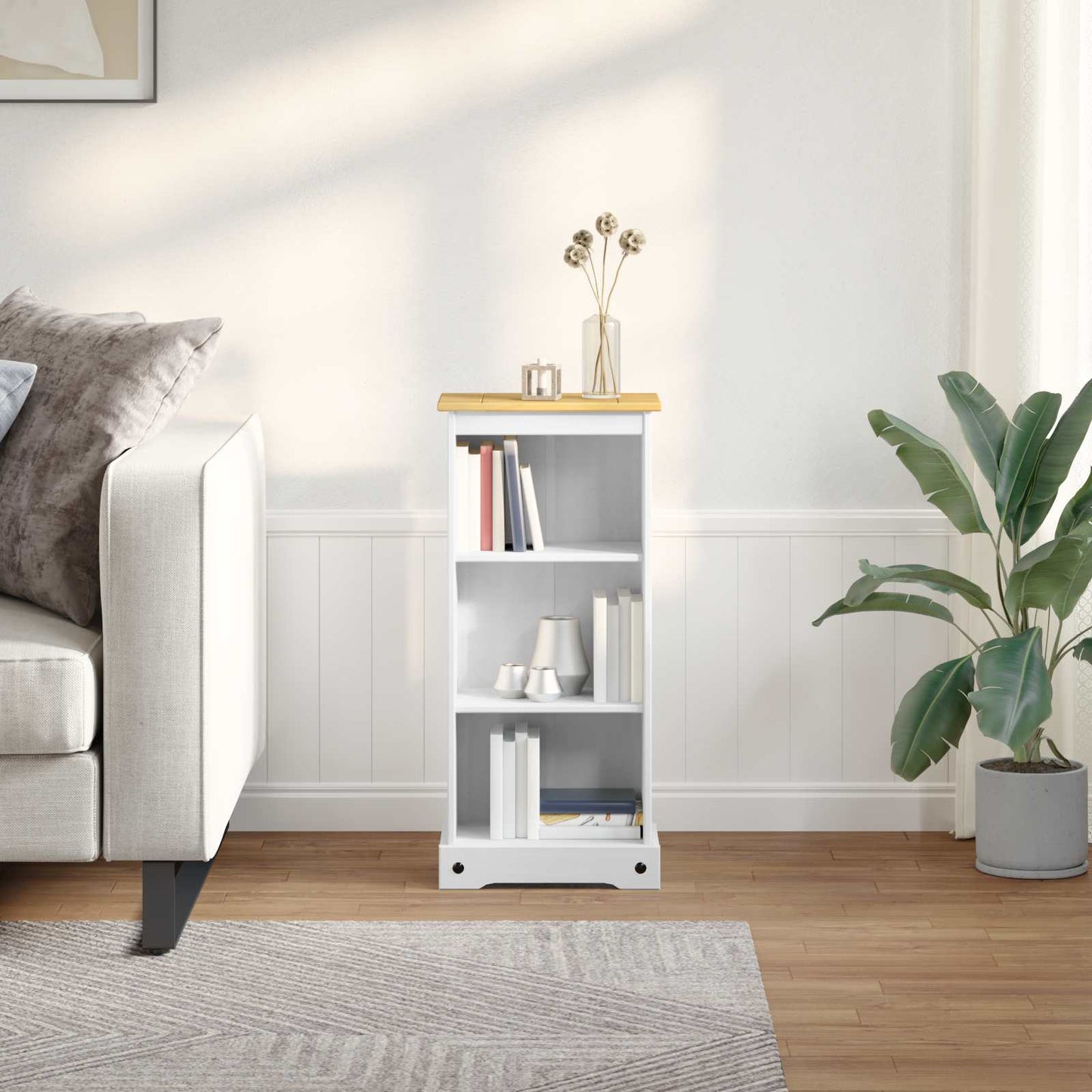vidaXL Βιβλιοθήκη Λευκό 46 x 29 x 100 εκ. Στερεά ξυλεία πεύκου