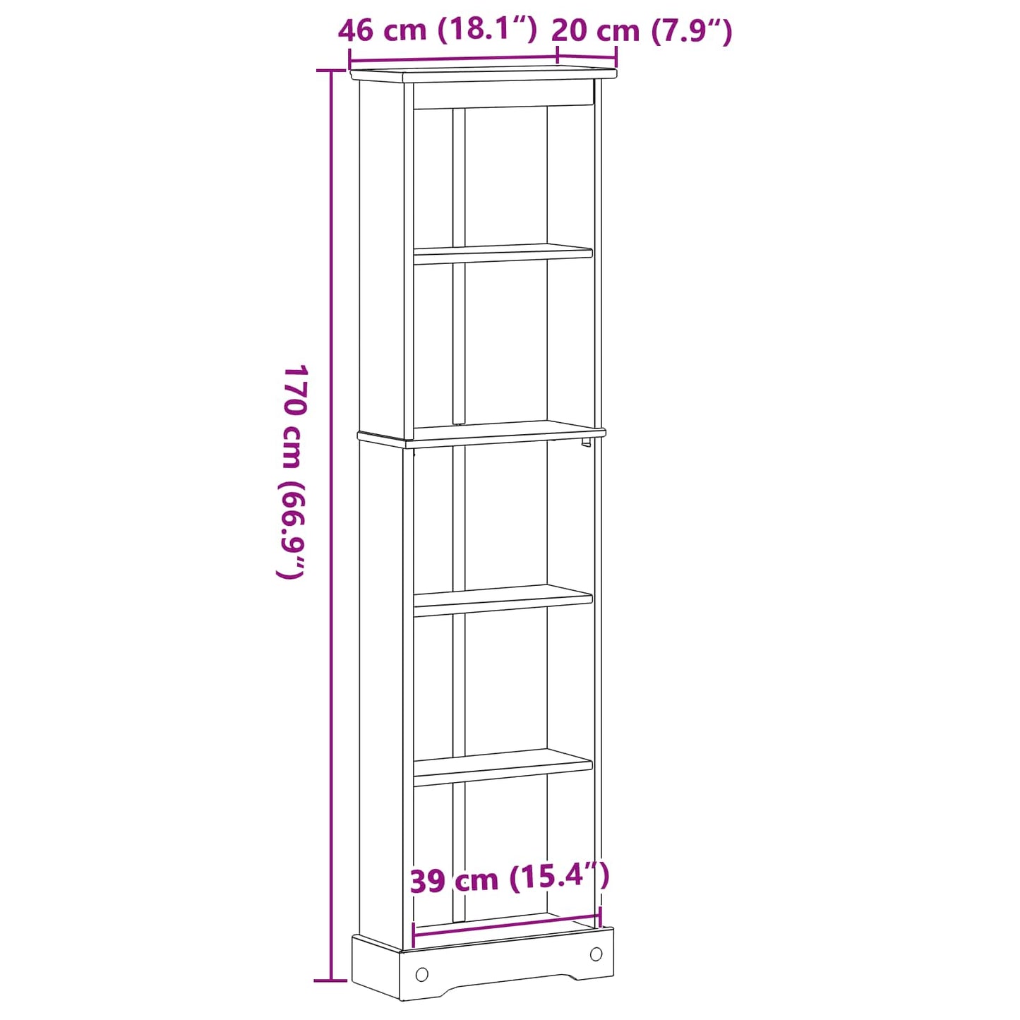 vidaXL Βιβλιοθήκη Λευκό 46 x 20 x 170 εκ. Στερεά ξυλεία πεύκου