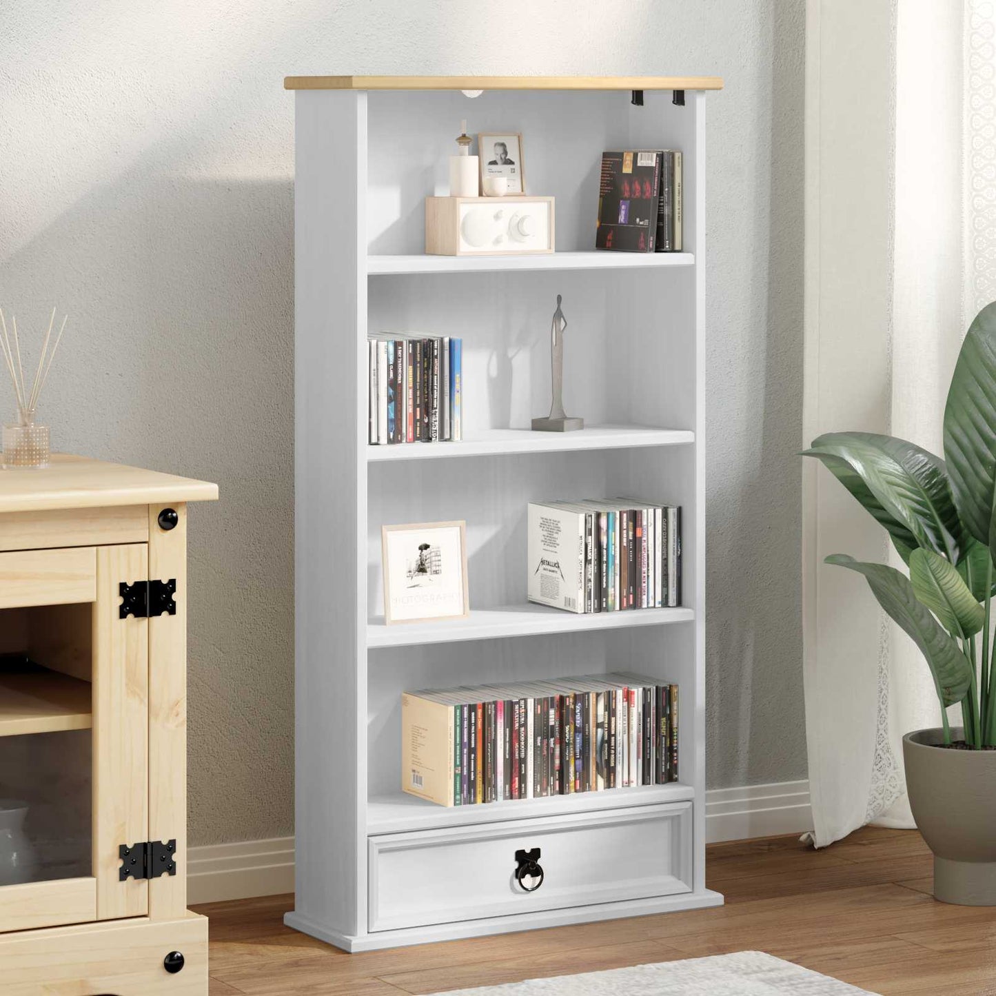 vidaXL Ντουλάπα CD Λευκό 52 x 17.5 x 103 εκ Στερεά ξυλεία πεύκου