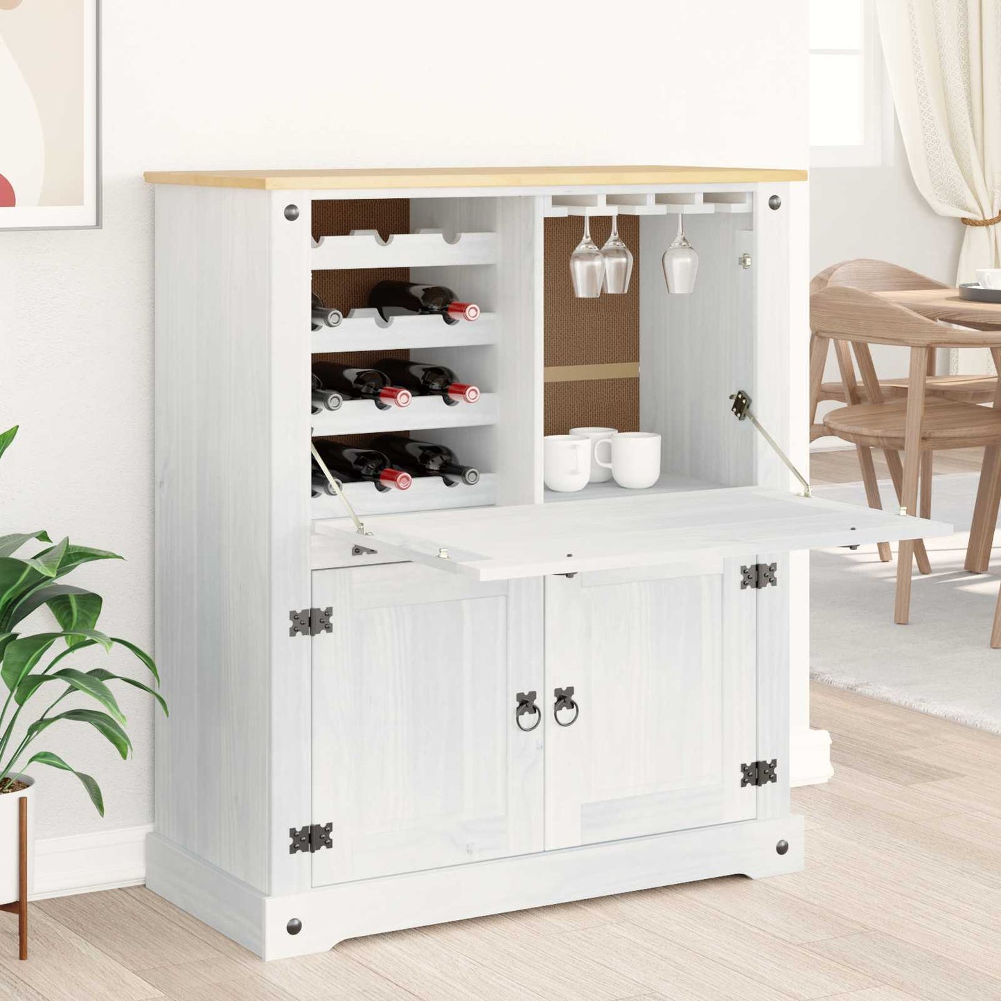 vidaXL Ντουλάπι κρασιού Λευκό 97 x 45 x 114 εκ Στερεά ξυλεία πεύκου