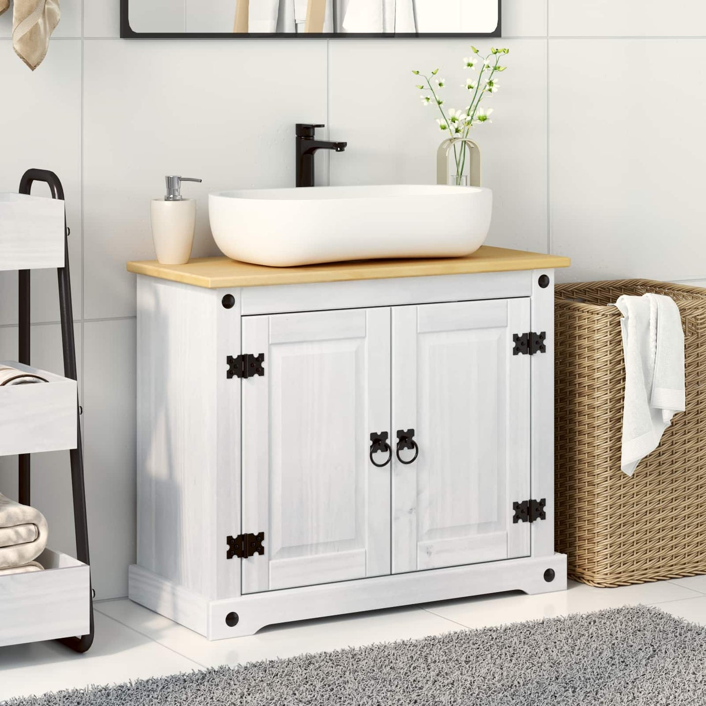 vidaXL Ντουλάπι νιπτήρα Λευκό 73 x 33 x 60 εκ Στερεά ξυλεία πεύκου