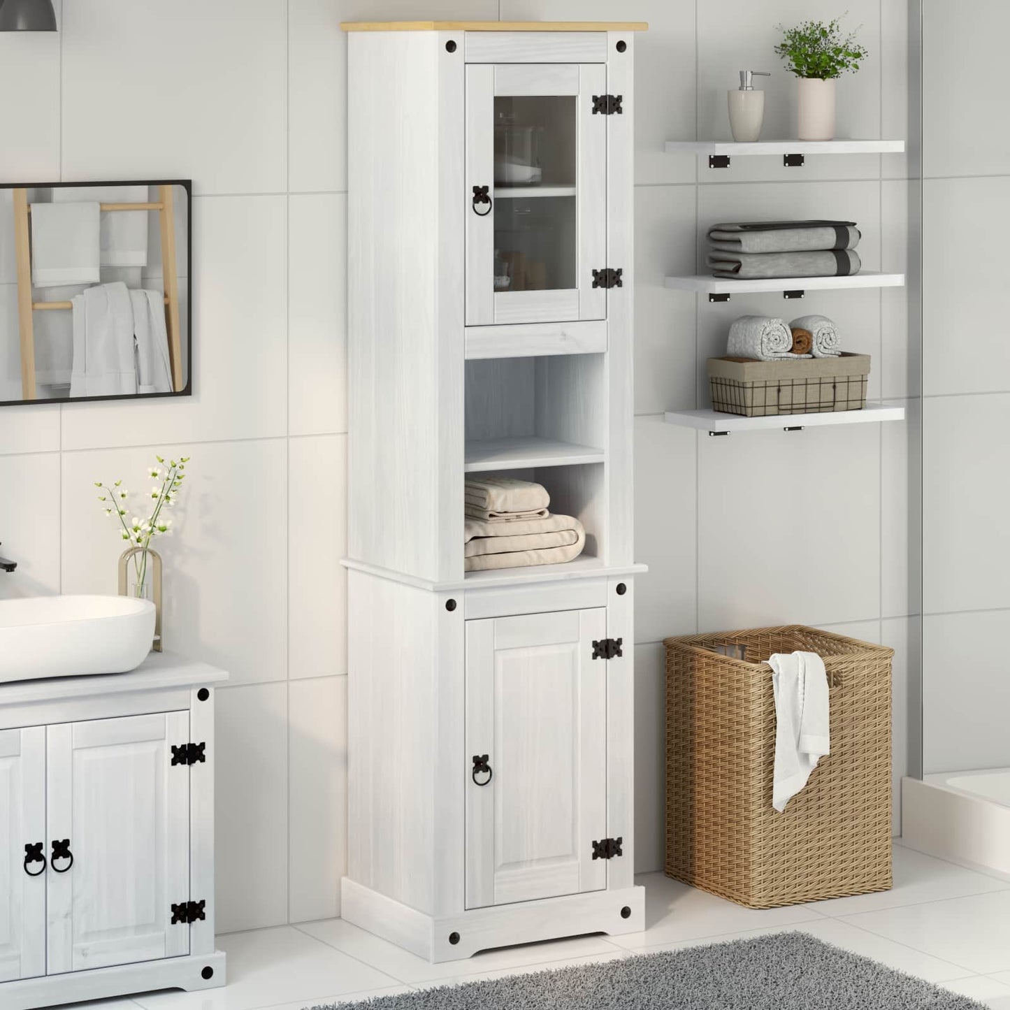 vidaXL Ντουλάπι Μπάνιου Λευκό 50 x 40 x 185 εκ. Στερεά ξυλεία πεύκου