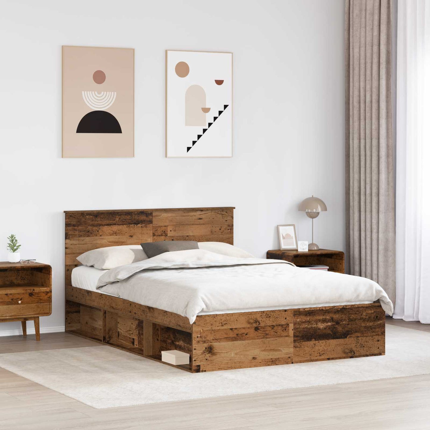 vidaXL Σκελετός Κρεβατιού Παλιό ξύλο 150 x 200 cm Επεξεργασμένο ξύλο