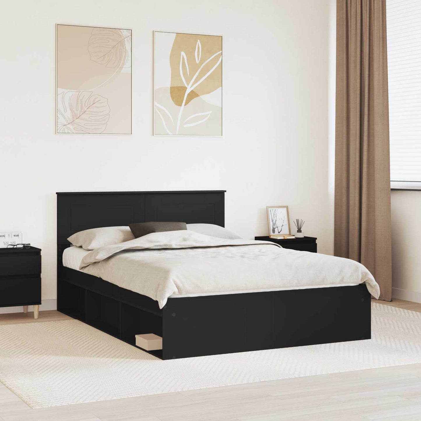 vidaXL Σκελετός Κρεβατιού Μαύρο 140 x 200 cm Επεξεργασμένο ξύλο