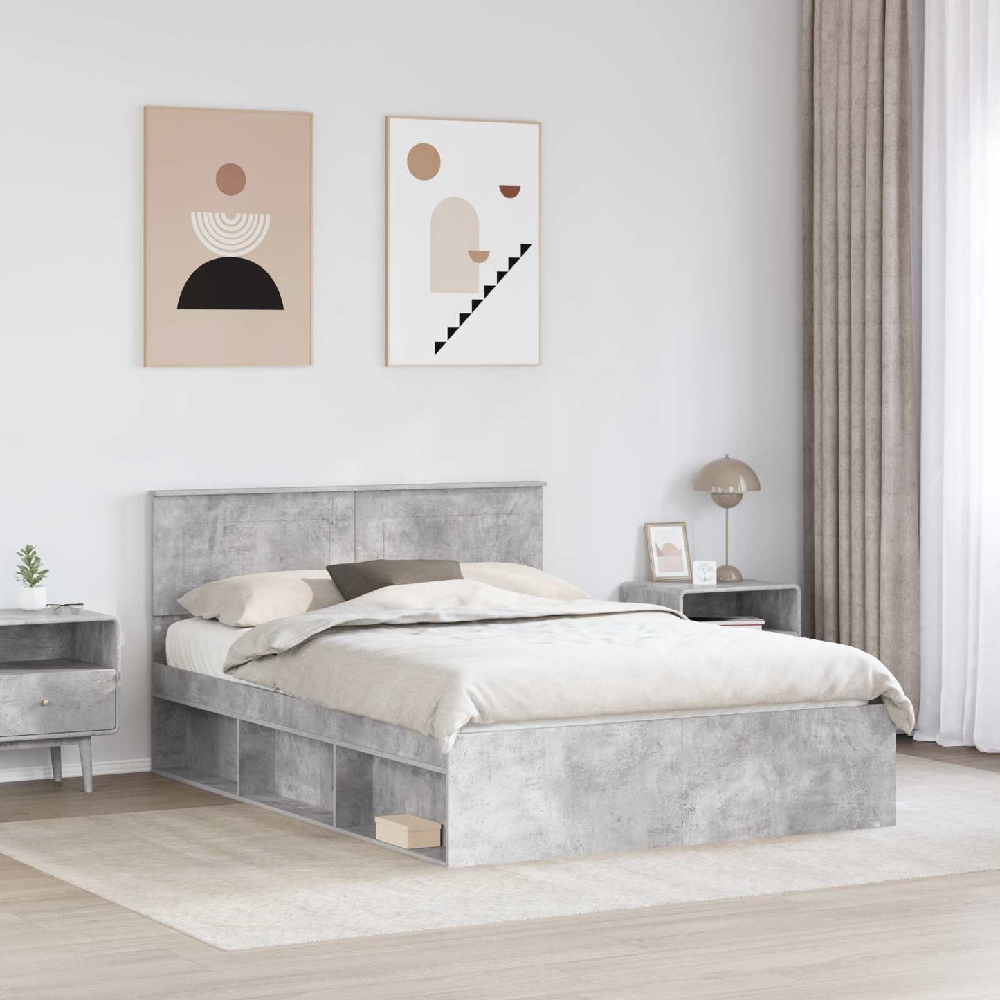 vidaXL Σκελετός Κρεβατιού Σκυρόδεμα 140 x 200 cm Επεξεργασμένο ξύλο
