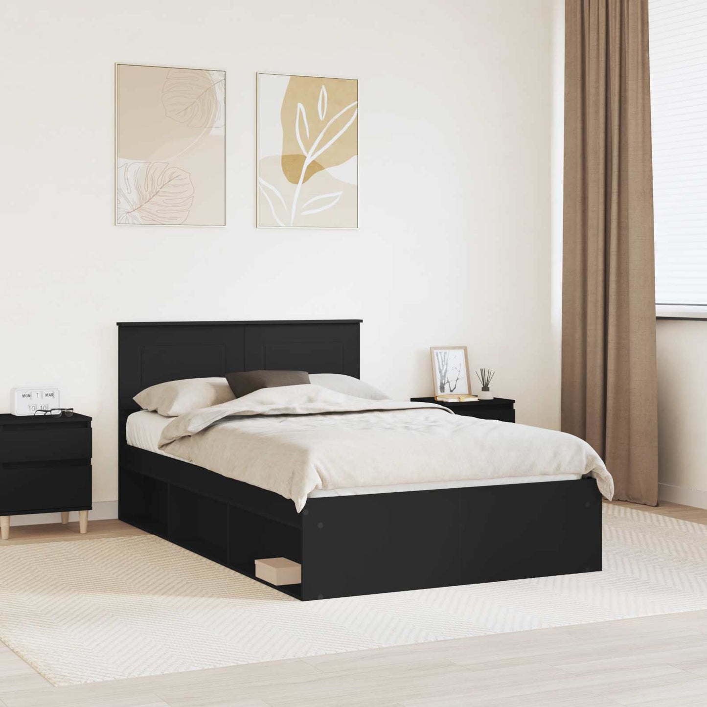 vidaXL Σκελετός Κρεβατιού Μαύρο 135 x 190 cm Επεξεργασμένο ξύλο