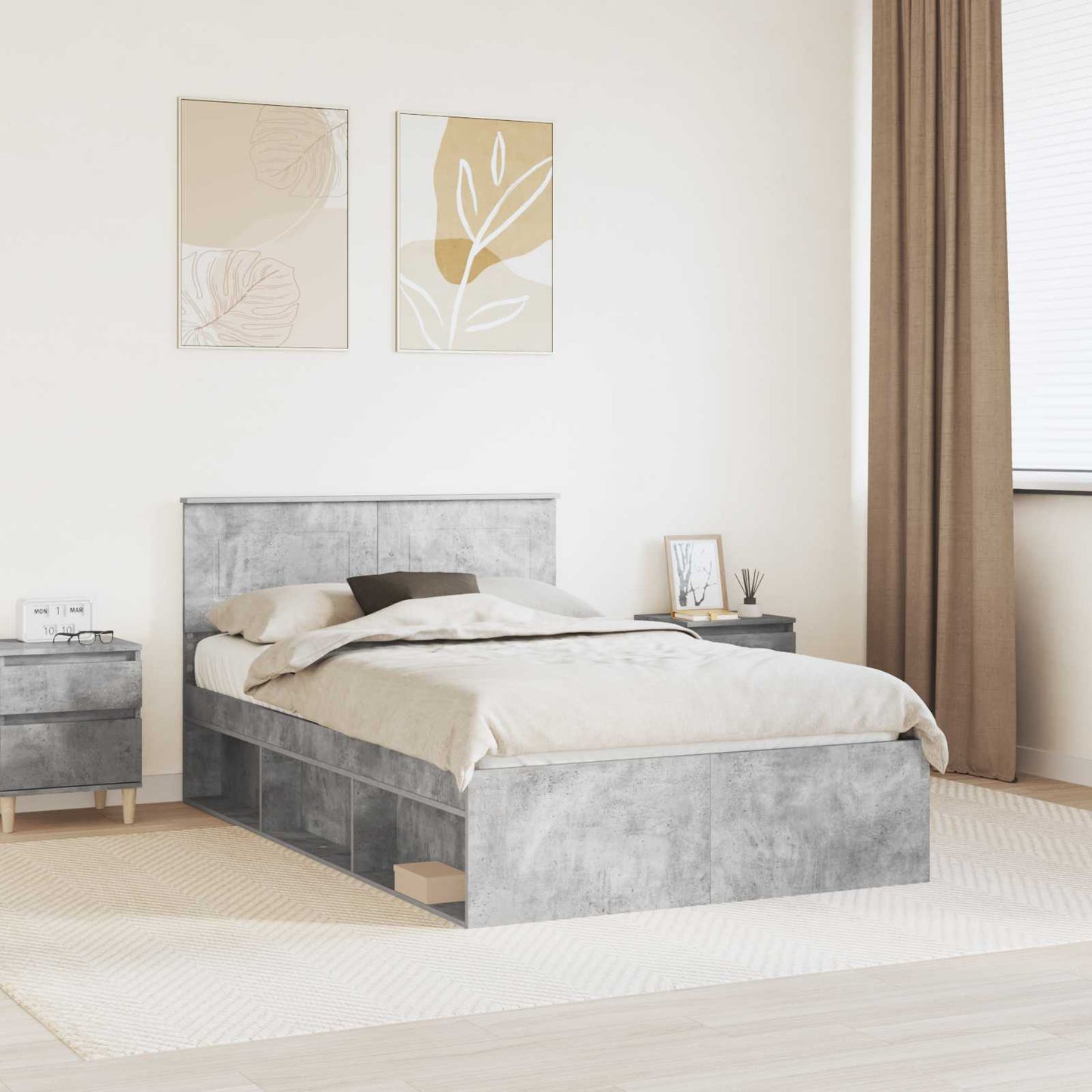 vidaXL Σκελετός Κρεβατιού Γκρι Μπετόν 135 x 190 cm Επεξεργασμένο ξύλο