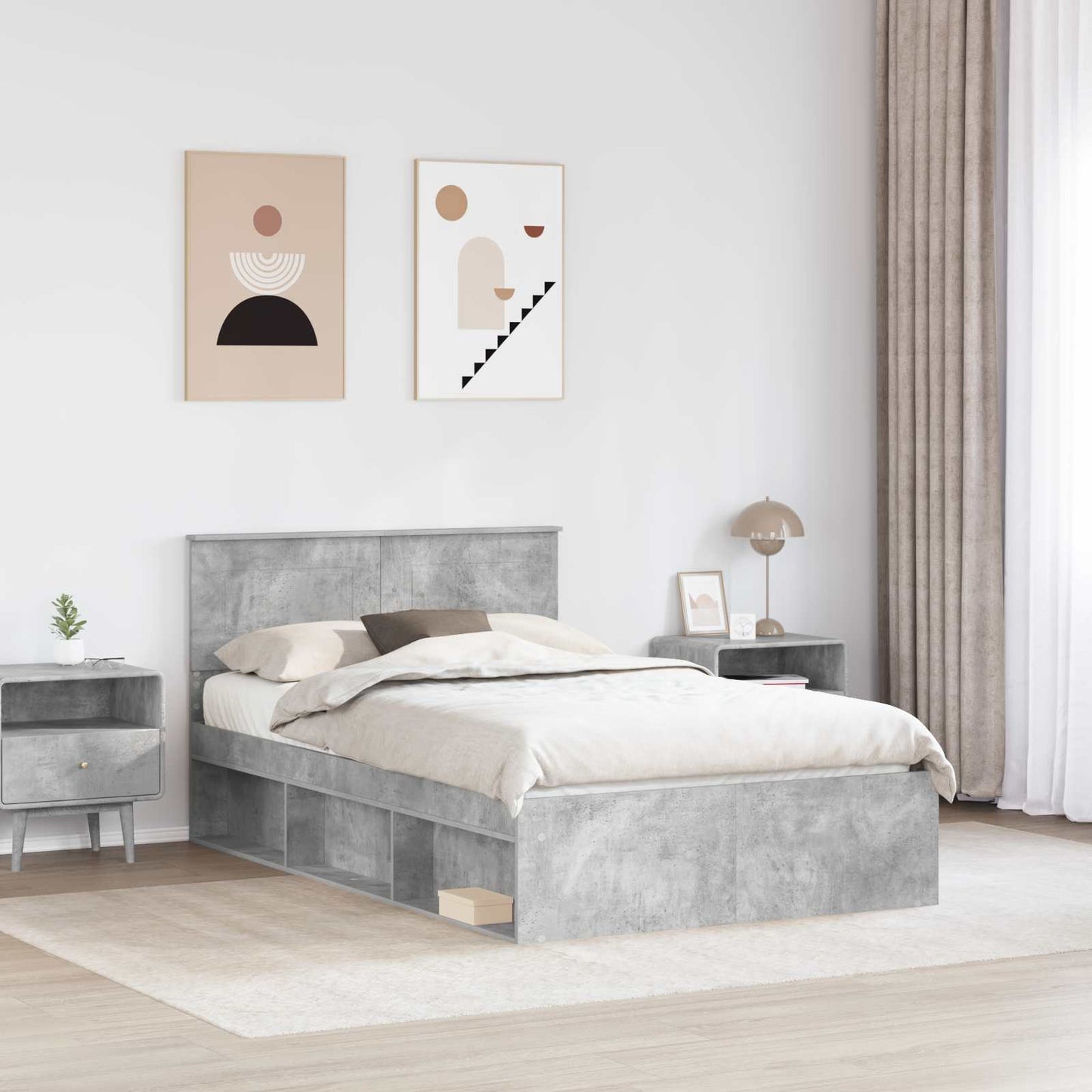 vidaXL Σκελετός Κρεβατιού Γκρι Μπετόν 135 x 190 cm Επεξεργασμένο ξύλο