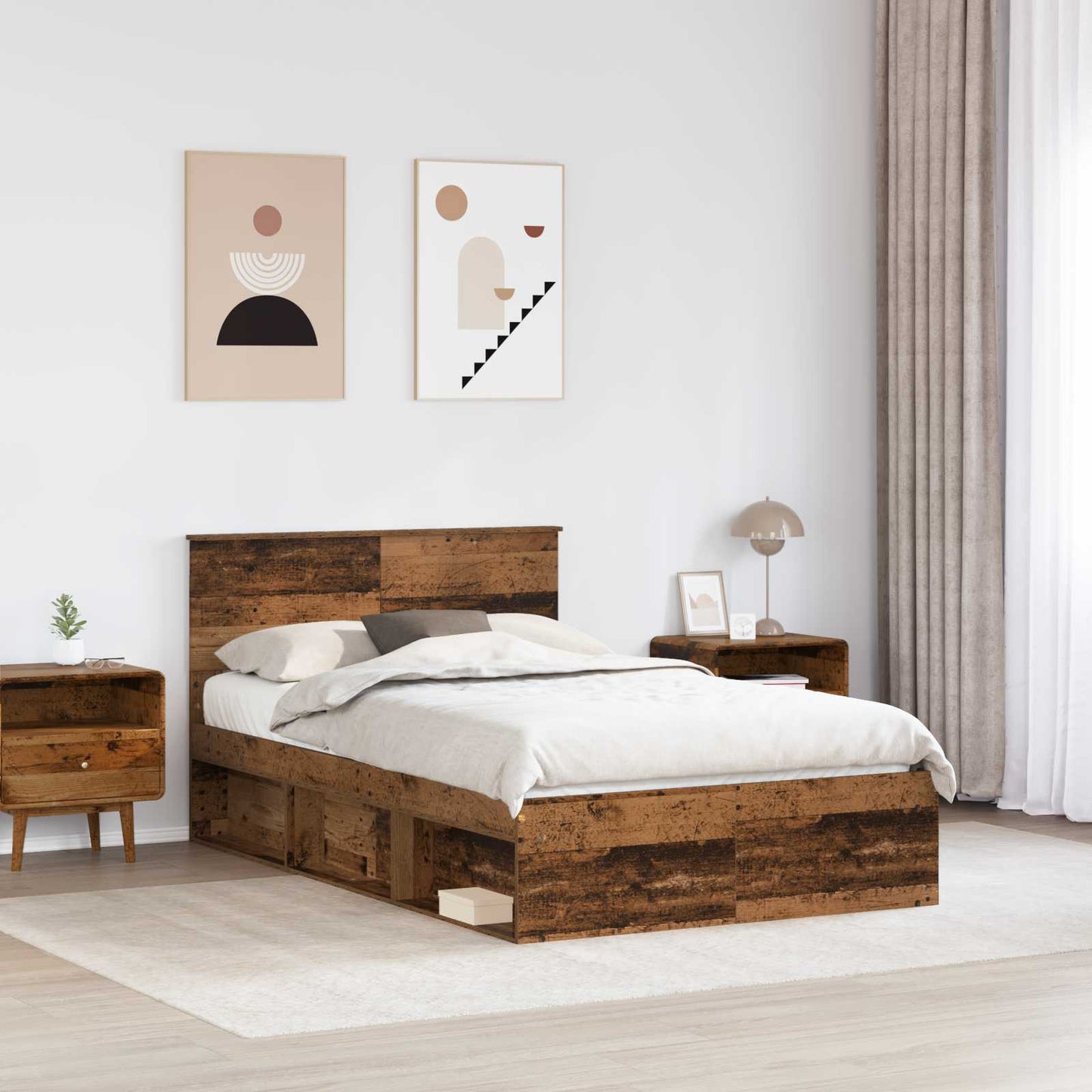 vidaXL Σκελετός Κρεβατιού Παλιό ξύλο 135 x 190 cm Επεξεργασμένο ξύλο