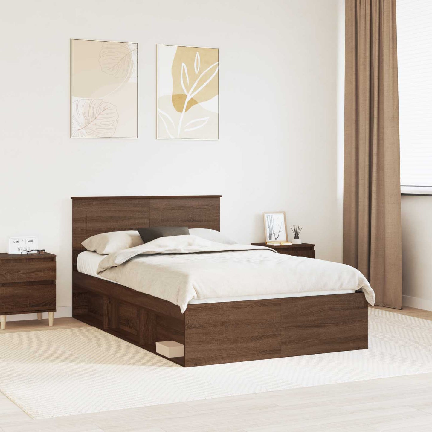 vidaXL Σκελετός Κρεβατιού Καφέ δρυς 120 x 200 cm Επεξεργασμένο ξύλο