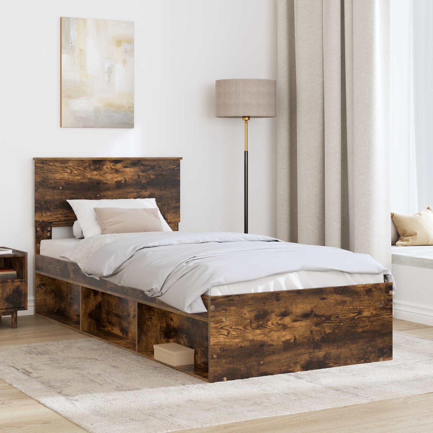 vidaXL Σκελετός Κρεβατιού Καπνιστό Δρύς 90 x 190 cm Επεξεργασμένο ξύλο