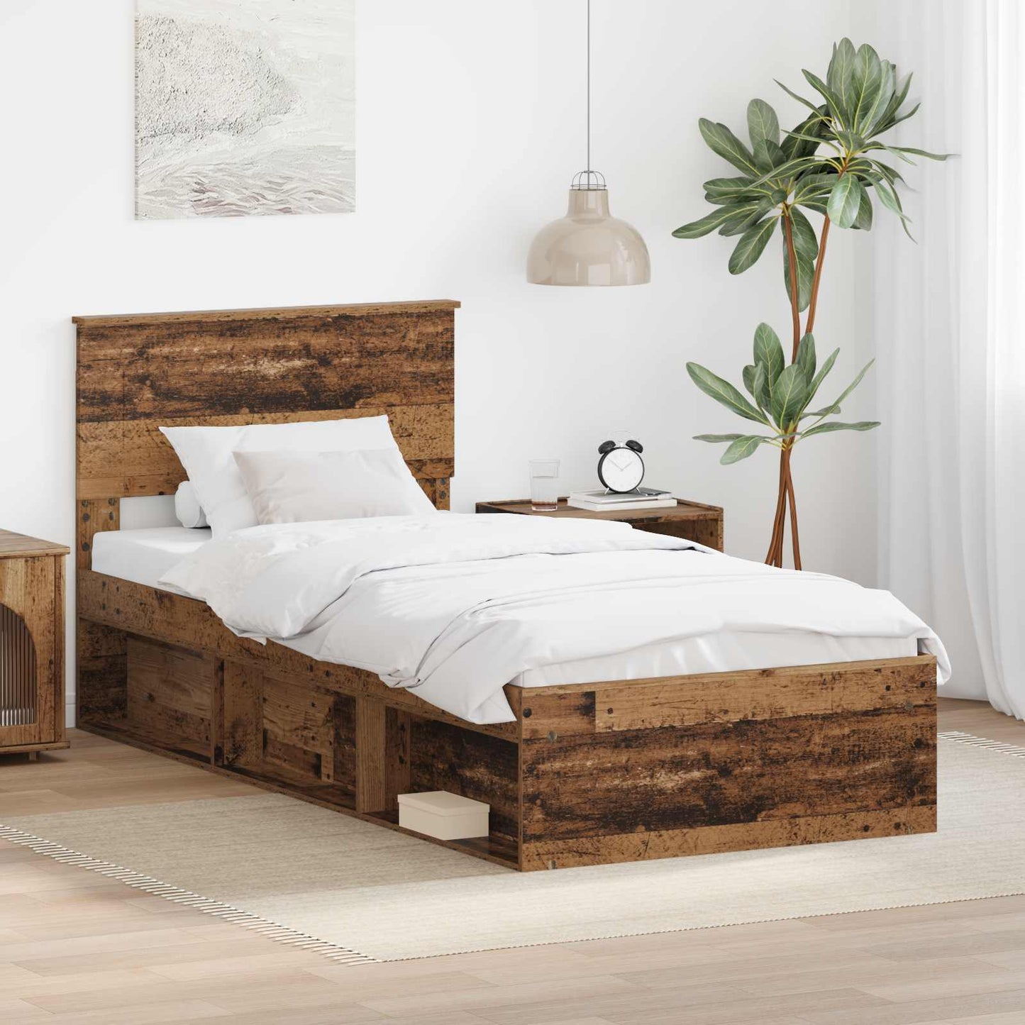 vidaXL Σκελετός Κρεβατιού Παλιό ξύλο 90 x 190 cm Επεξεργασμένο ξύλο