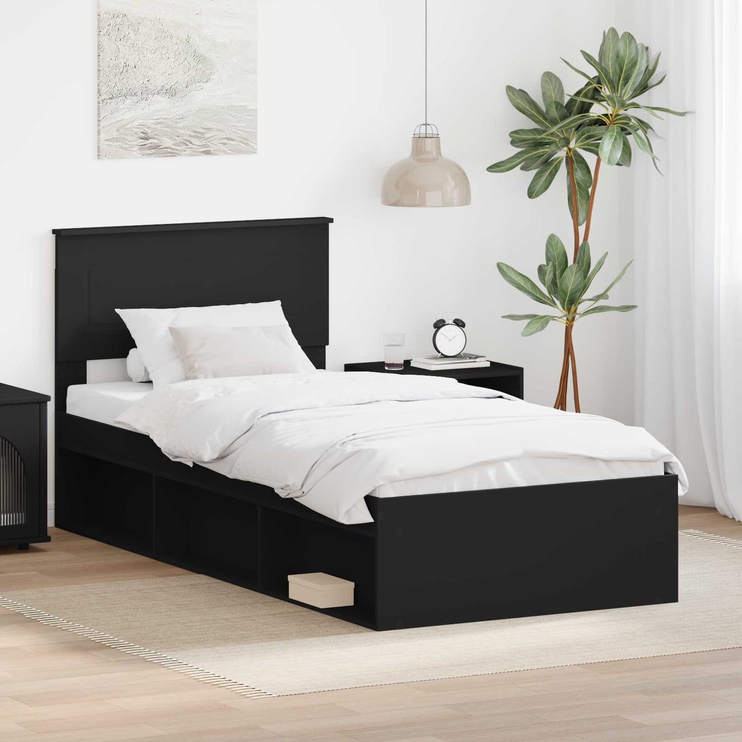vidaXL Σκελετός Κρεβατιού Μαύρο 75 x 190 cm Επεξεργασμένο ξύλο