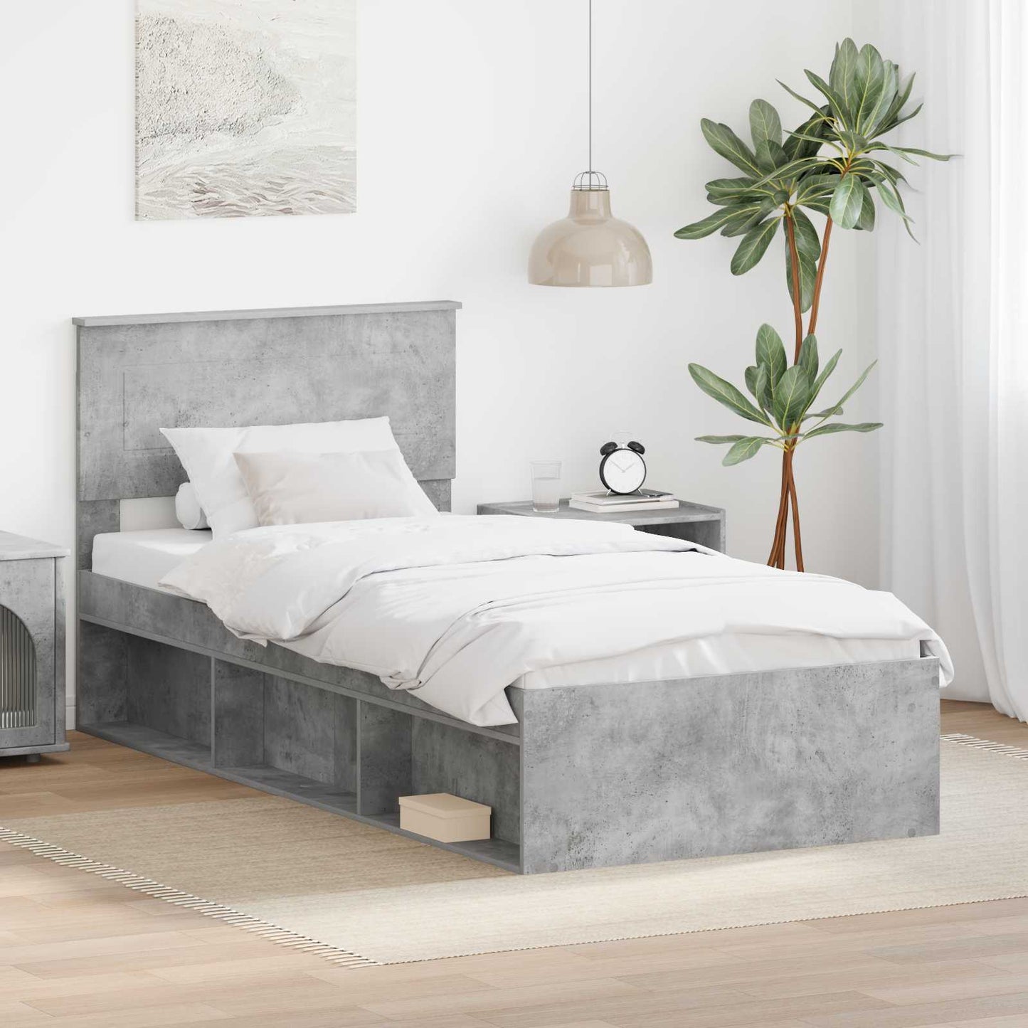 vidaXL Σκελετός Κρεβατιού Γκρι Μπετόν 75 x 190 cm Επεξεργασμένο ξύλο