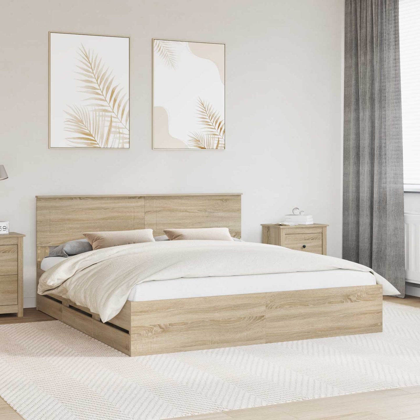 vidaXL Σκελετός Κρεβατιού Δρύς Sonoma 200 x 200 cm Μηχανήματος Ξύλο