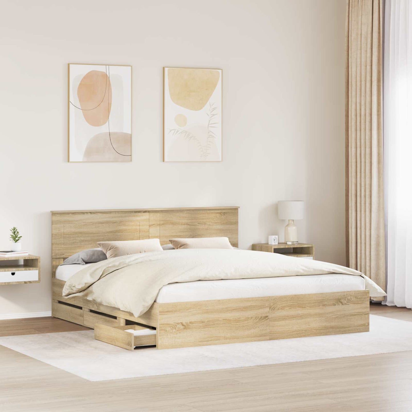 vidaXL Σκελετός Κρεβατιού Δρύς Sonoma 200 x 200 cm Μηχανήματος Ξύλο