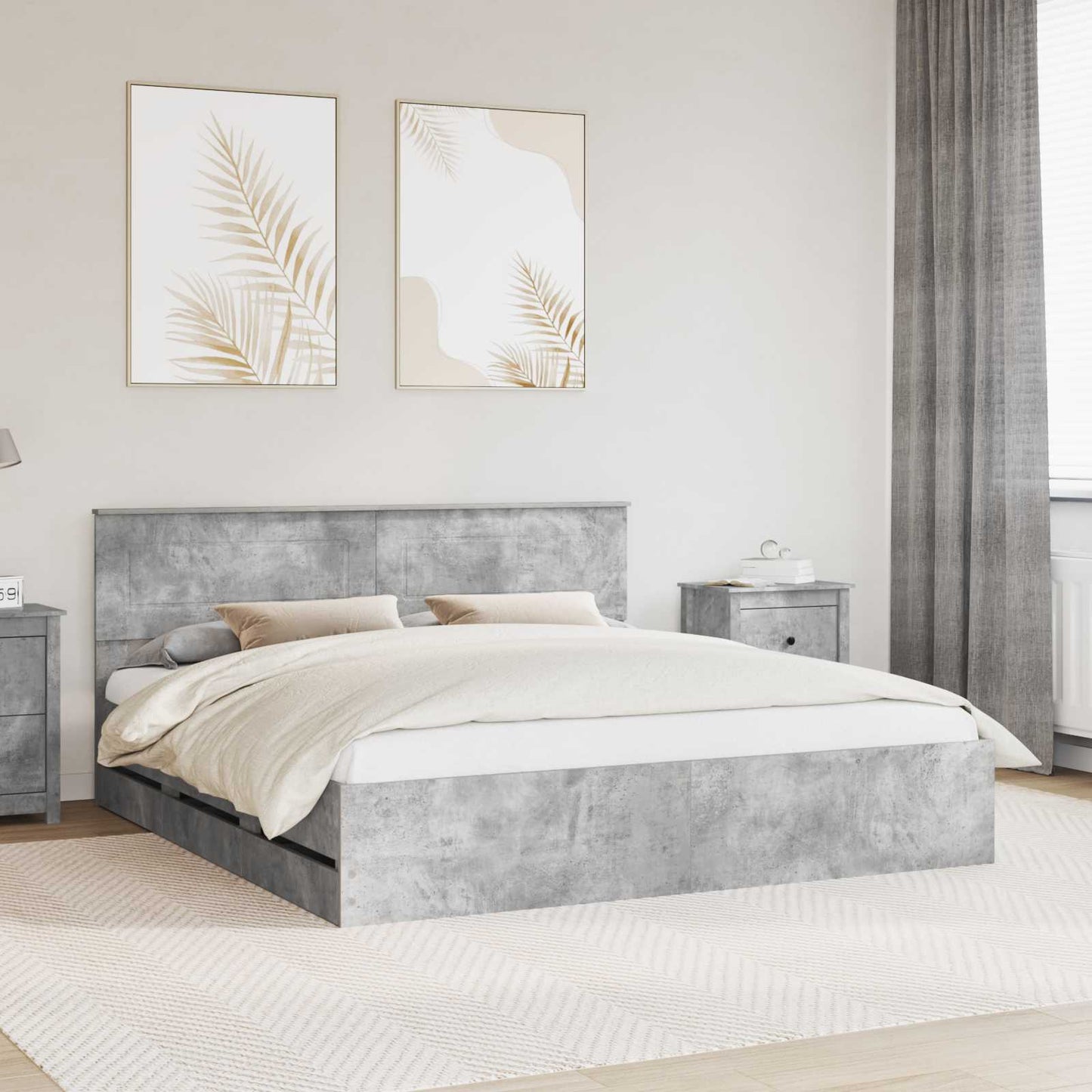 vidaXL Σκελετός Κρεβατιού Σκυρόδεμα Γκρι 180 x 200 cm Μηχανήματος Ξύλο