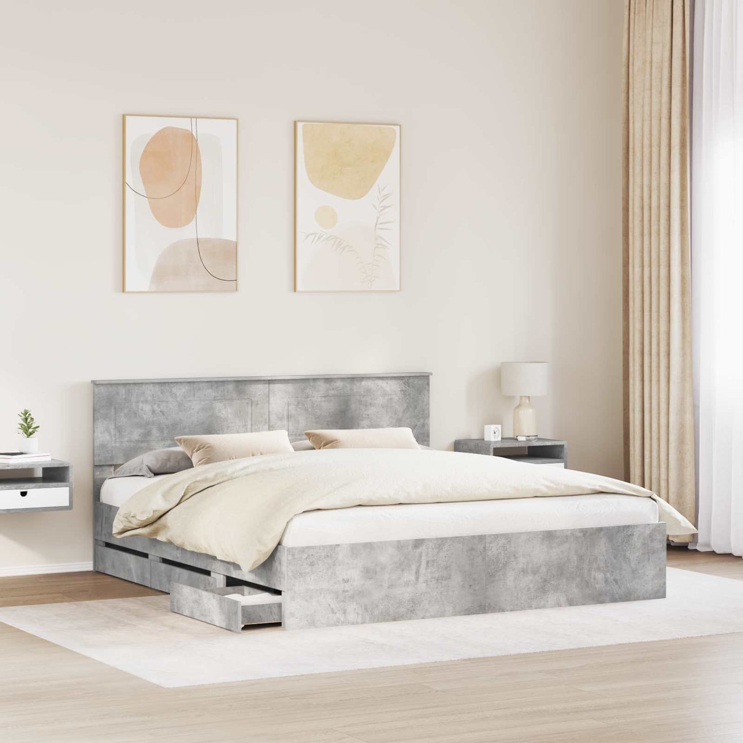 vidaXL Σκελετός Κρεβατιού Σκυρόδεμα Γκρι 180 x 200 cm Μηχανήματος Ξύλο