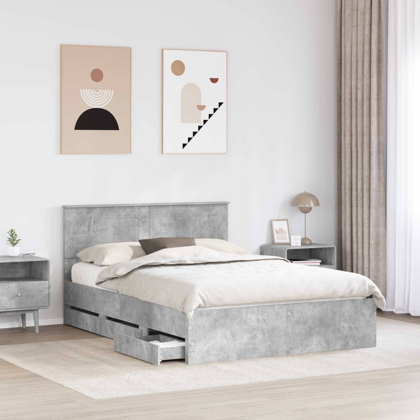vidaXL Σκελετός Κρεβατιού Σκυρόδεμα Γκρι 160 x 200 cm Μηχανήματος Ξύλο