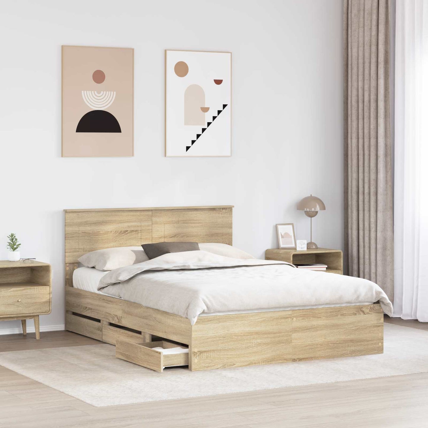 vidaXL Σκελετός Κρεβατιού Δρύς Sonoma 150 x 200 cm Μηχανήματος Ξύλο