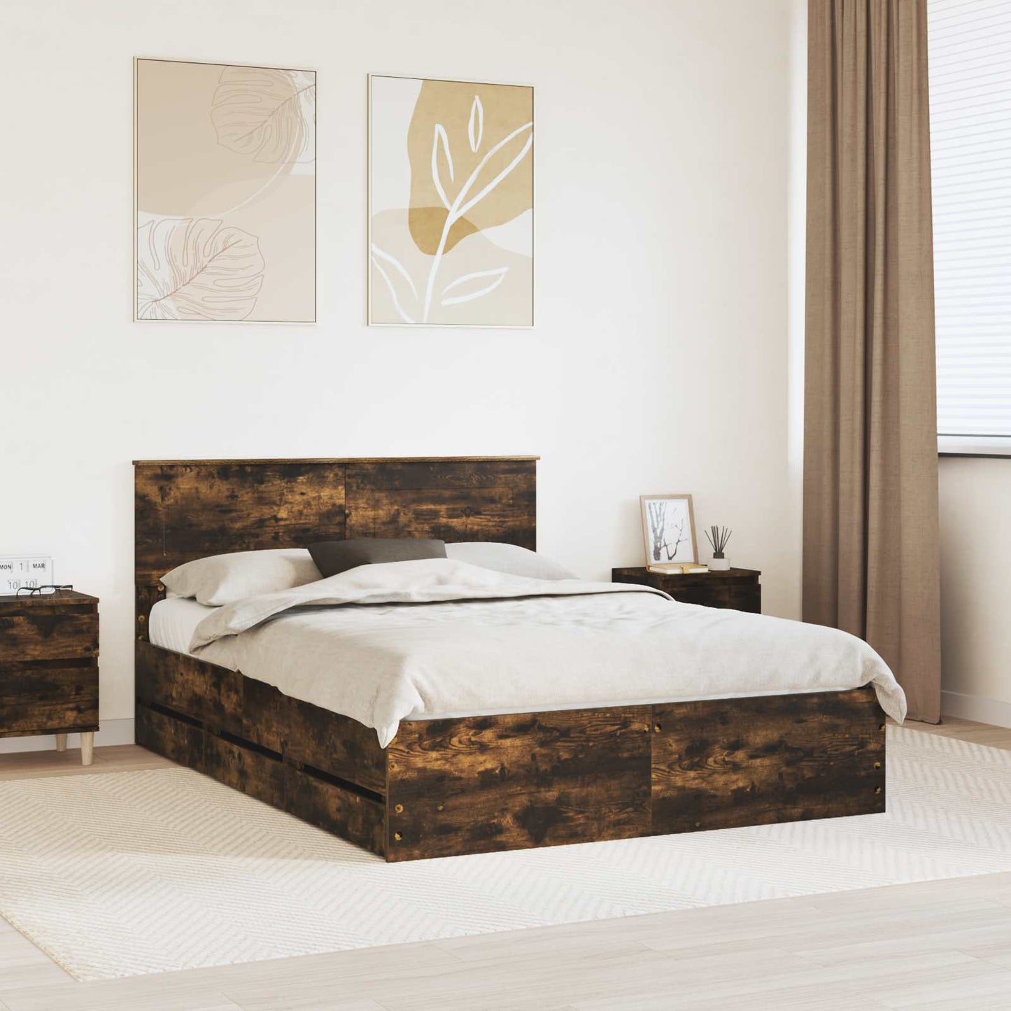 vidaXL Σκελετός Κρεβατιού Καπνιστό Δρύς 140 x 200 cm Μηχανήματος Ξύλο