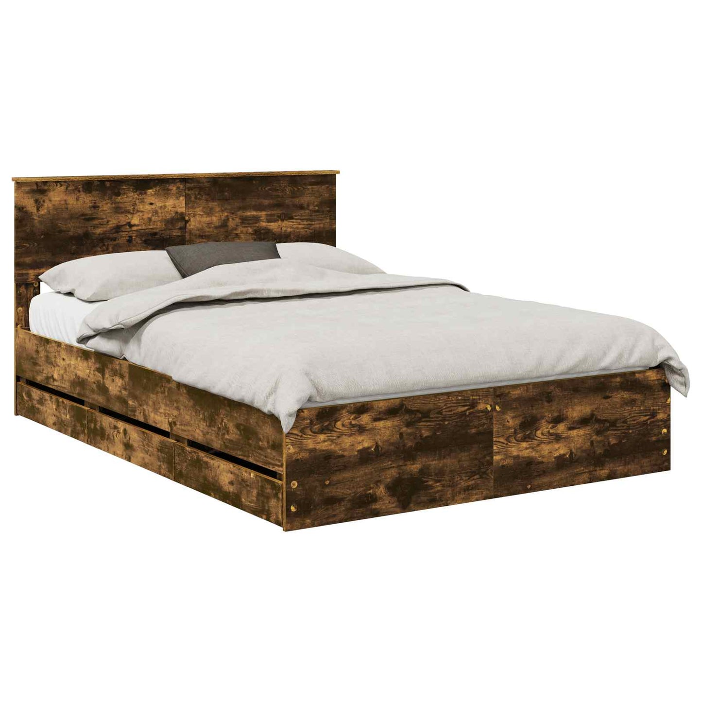 vidaXL Σκελετός Κρεβατιού Καπνιστό Δρύς 140 x 200 cm Μηχανήματος Ξύλο