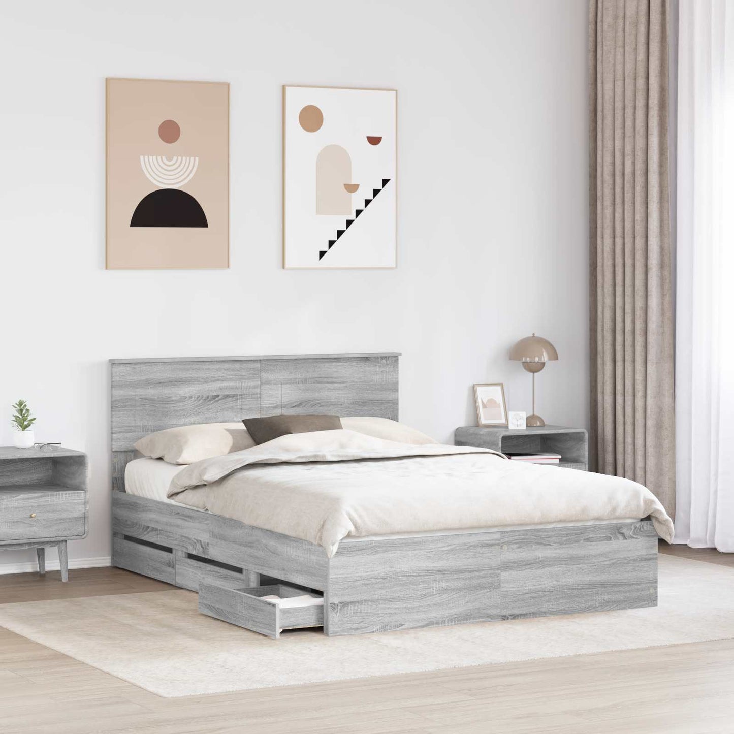 vidaXL Σκελετός Κρεβατιού Γκρίζο Σονομα 140 x 200 cm Μηχανήματος Ξύλο
