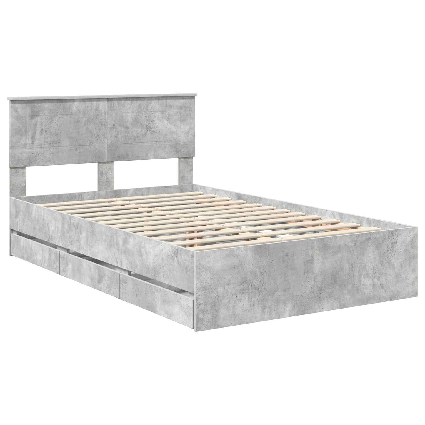 vidaXL Σκελετός Κρεβατιού Σκυρόδεμα Γκρι 135 x 190 cm Μηχανήματος Ξύλο