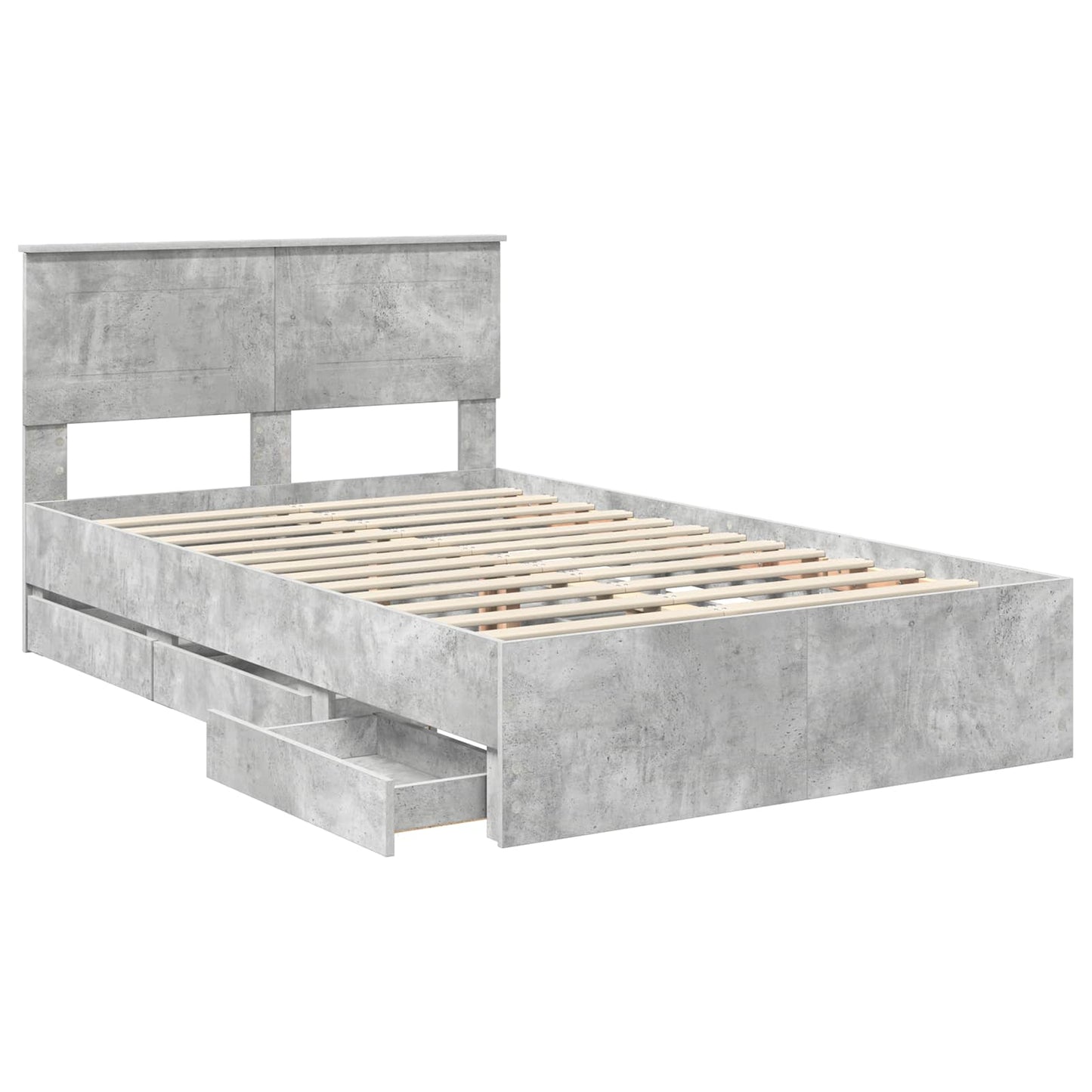 vidaXL Σκελετός Κρεβατιού Σκυρόδεμα Γκρι 135 x 190 cm Μηχανήματος Ξύλο