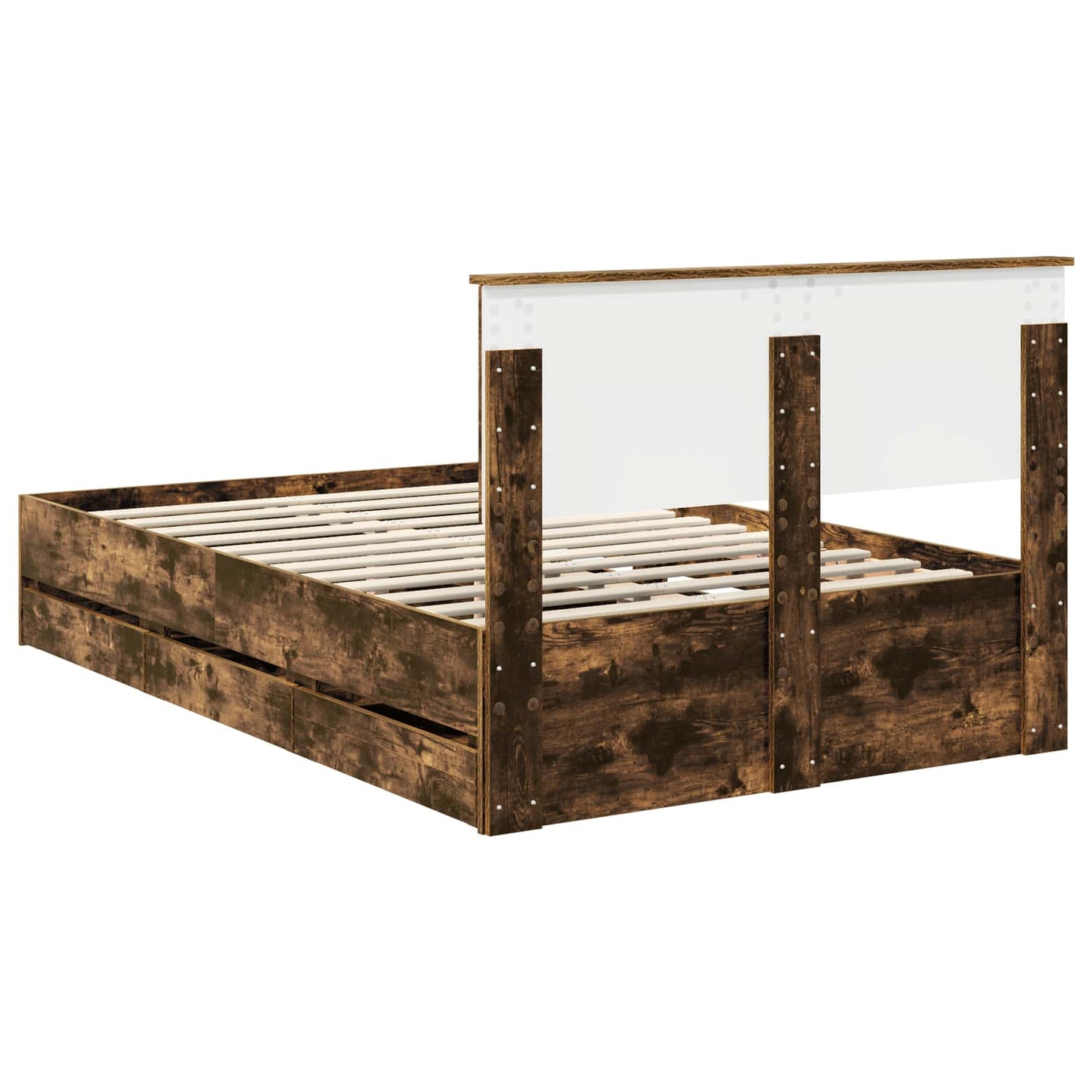 vidaXL Σκελετός Κρεβατιού Καπνιστό Δρύς 135 x 190 cm Μηχανήματος Ξύλο