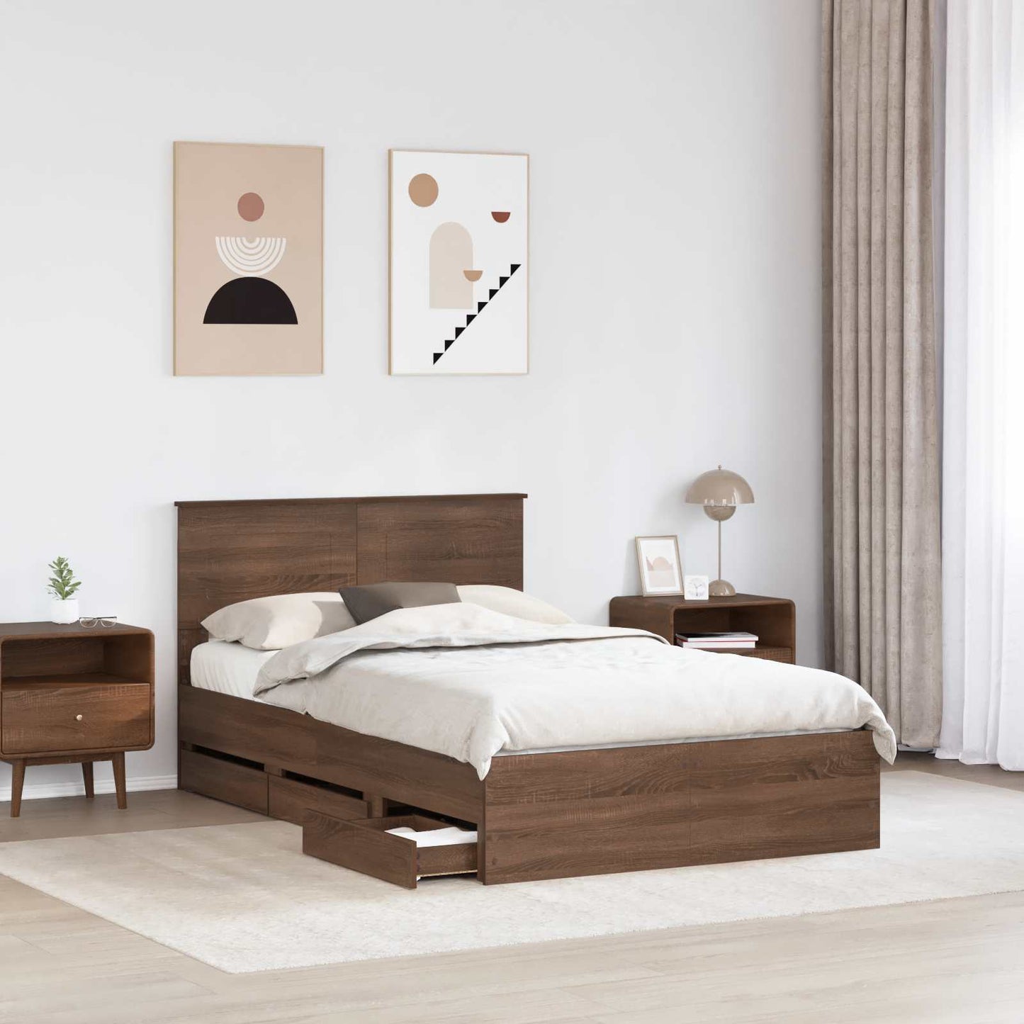 vidaXL Σκελετός Κρεβατιού Καφέ δρυς 135 x 190 cm Μηχανήματος Ξύλο