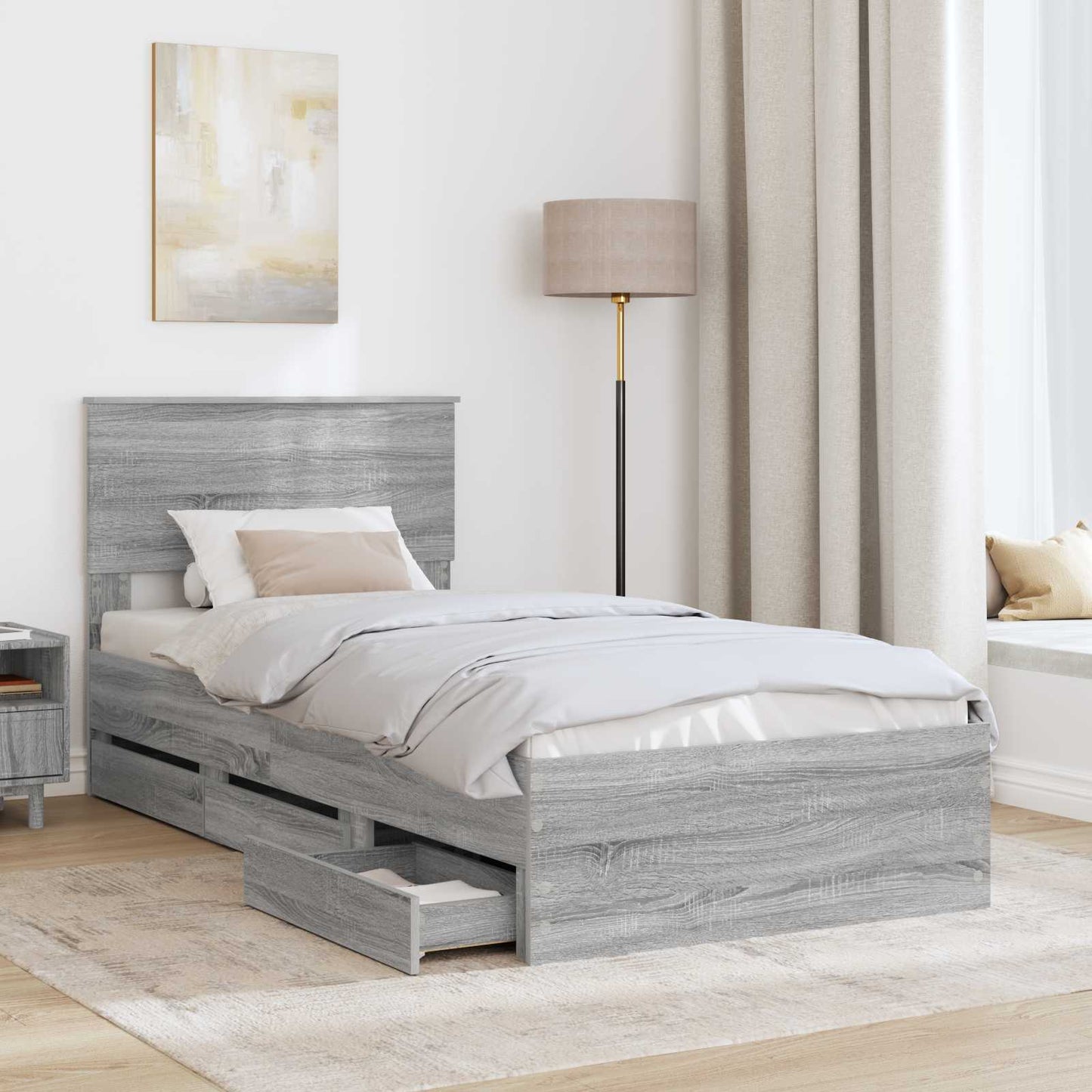 vidaXL Σκελετός Κρεβατιού Γκρίζο Σονομα 100 x 200 cm Μηχανήματος Ξύλο