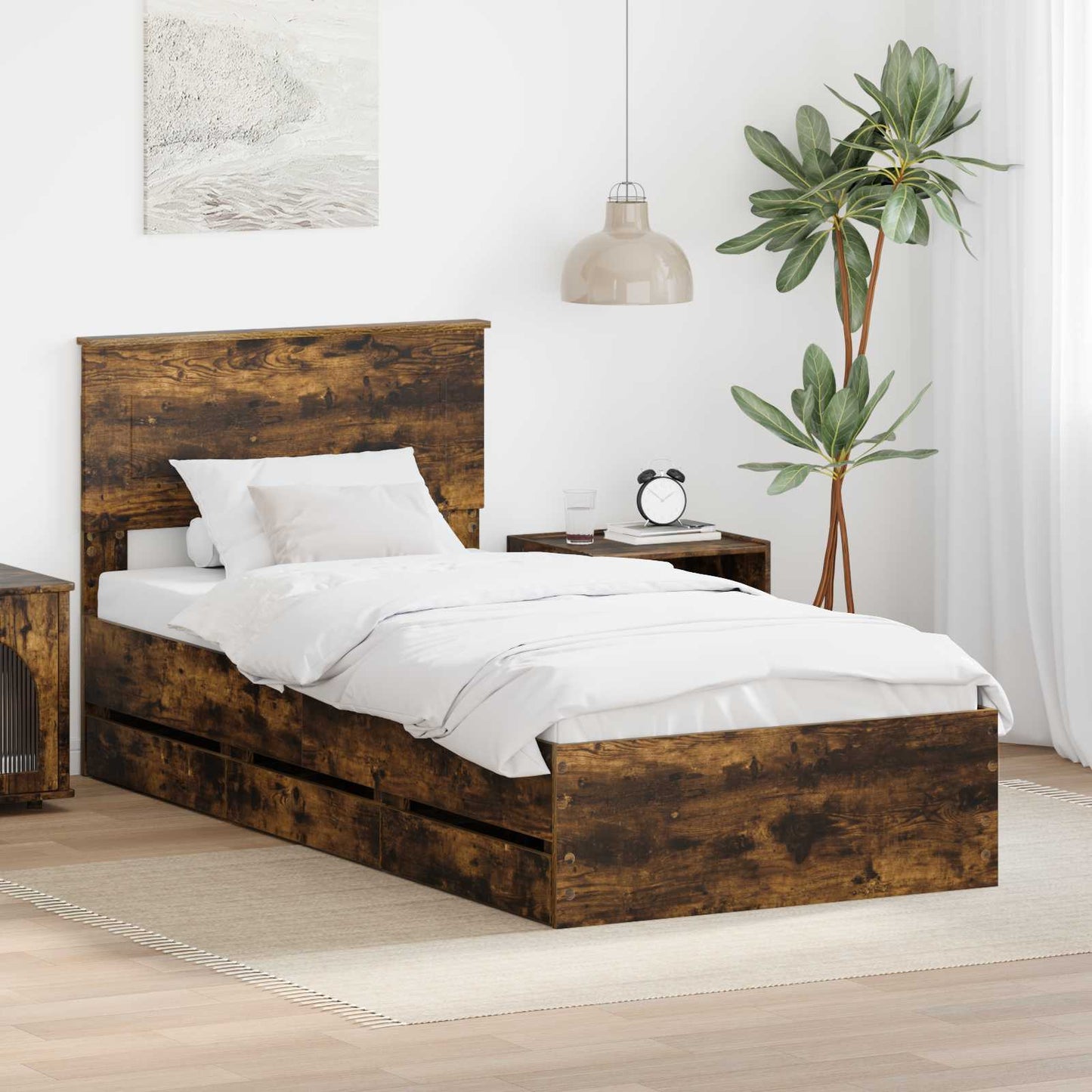 vidaXL Σκελετός Κρεβατιού Καπνιστό Δρύς 90 x 190 cm Μηχανήματος Ξύλο