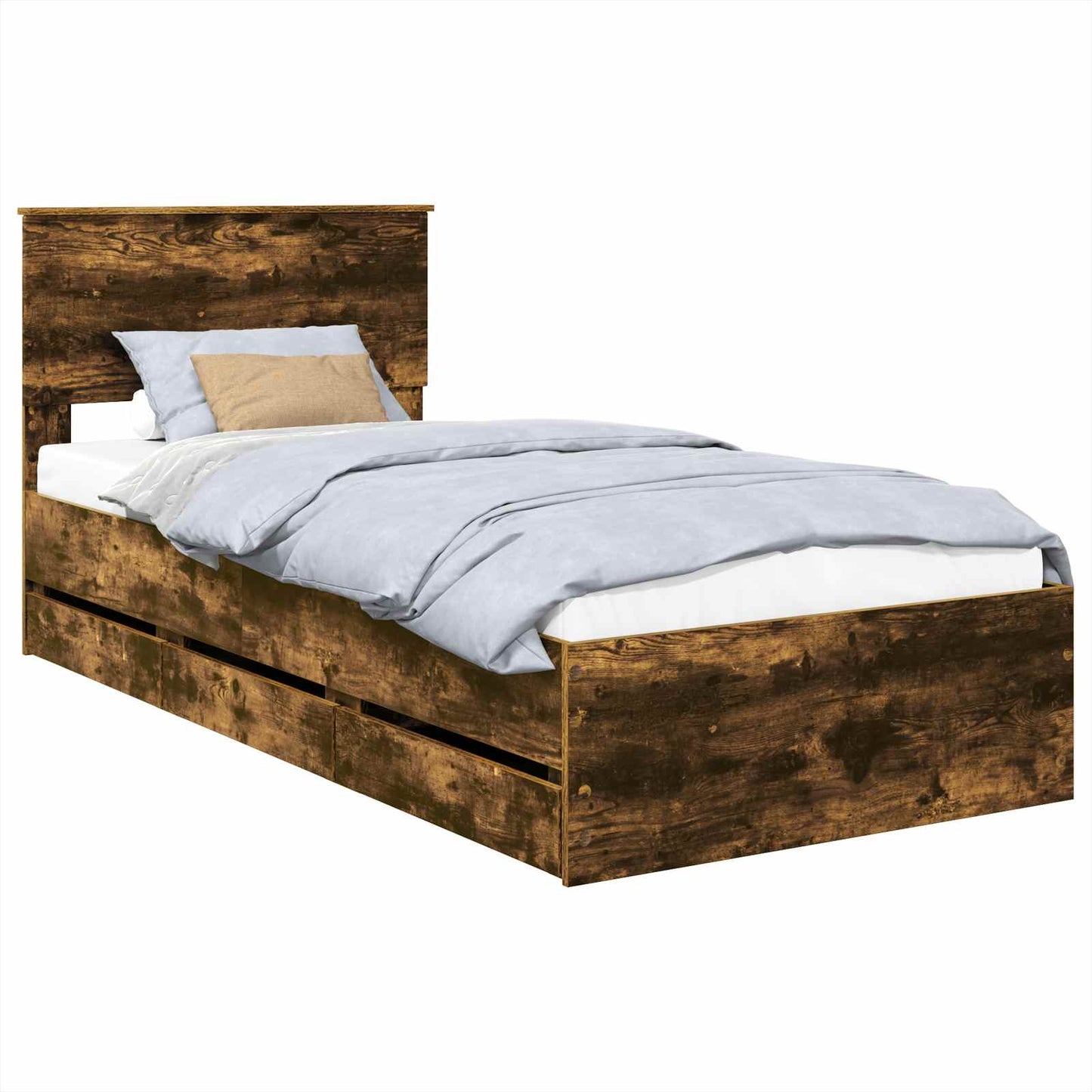 vidaXL Σκελετός Κρεβατιού Καπνιστό Δρύς 90 x 190 cm Μηχανήματος Ξύλο