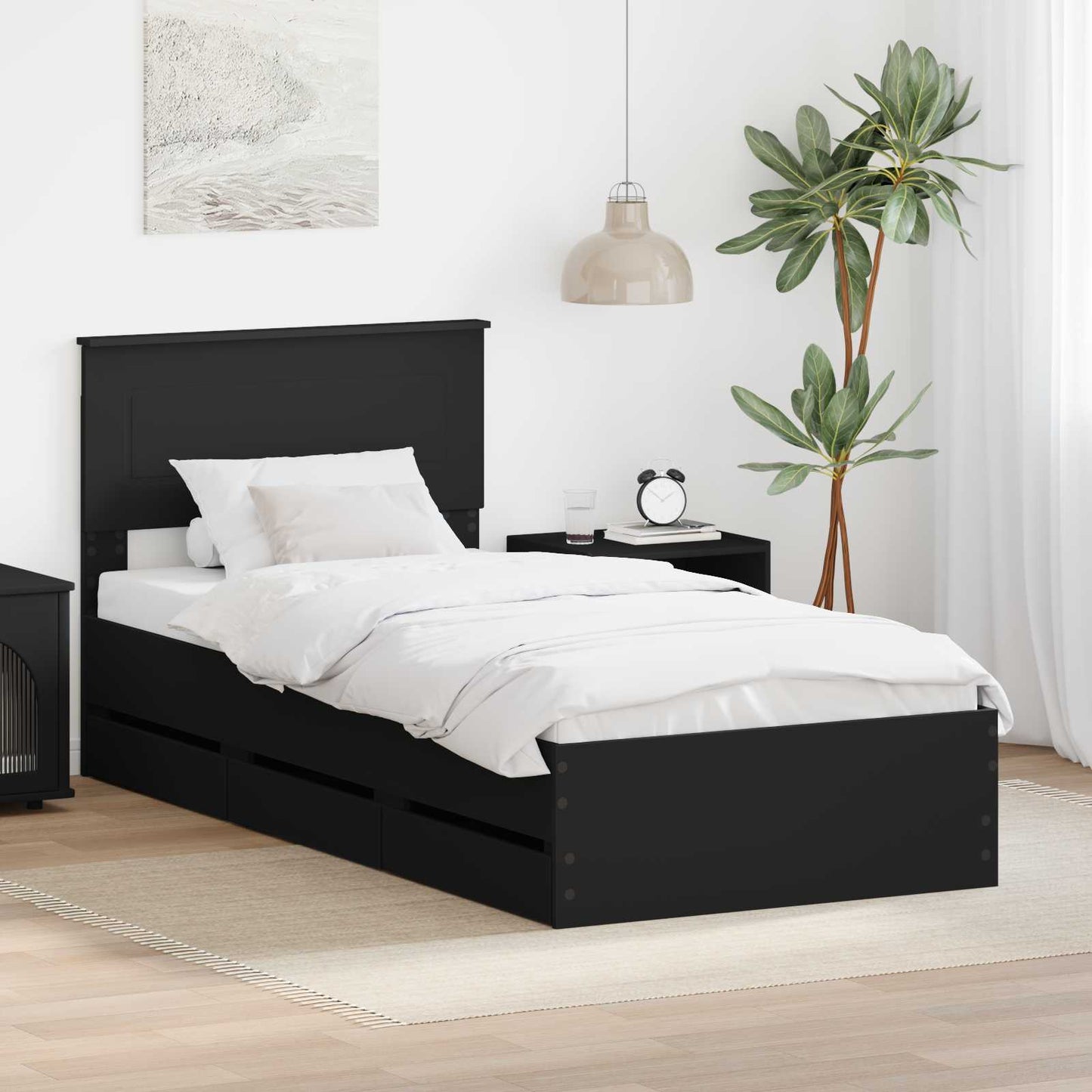 vidaXL Σκελετός Κρεβατιού Μαύρο 90 x 200 cm Μηχανήματος Ξύλο