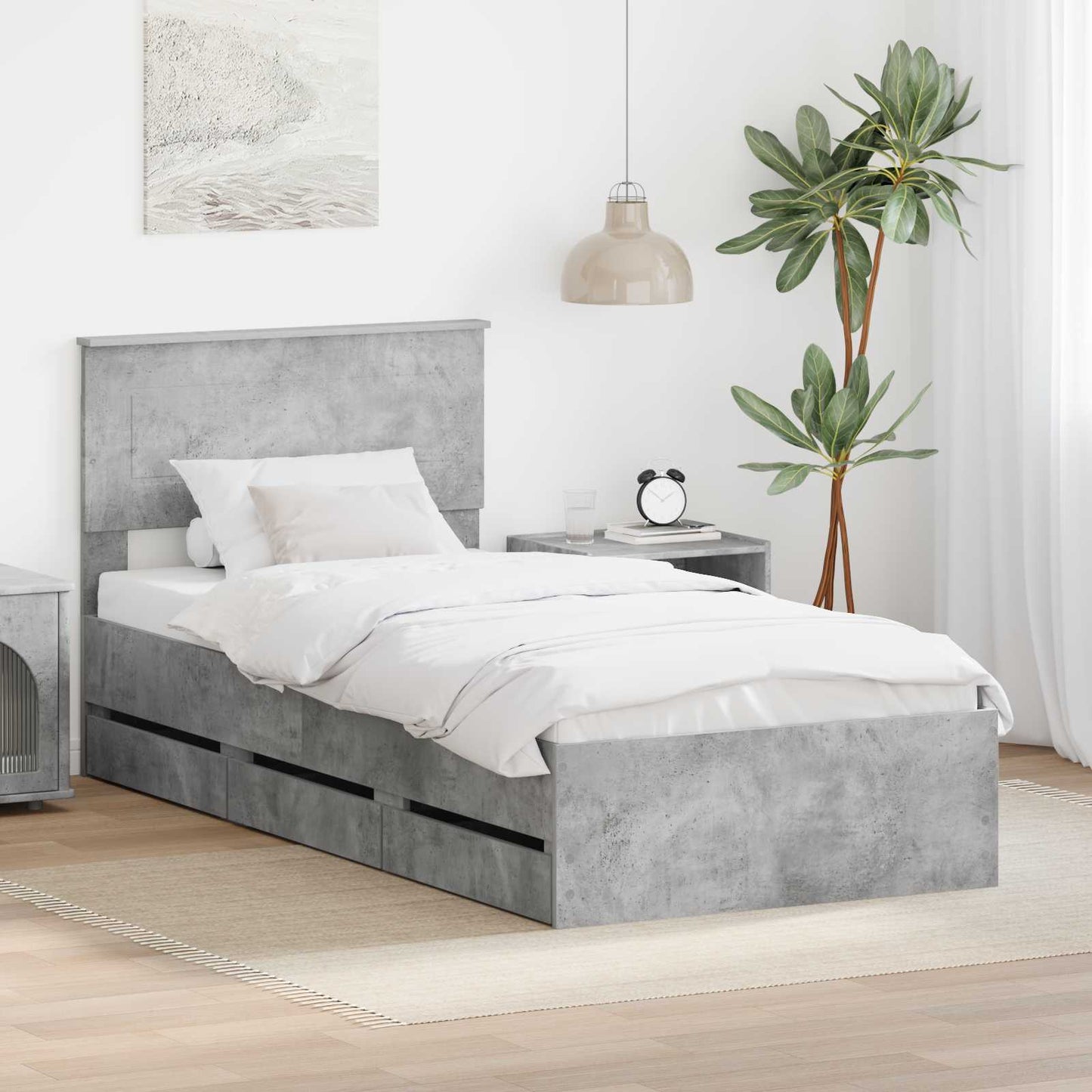 vidaXL Σκελετός Κρεβατιού Σκυρόδεμα Γκρι 75 x 190 cm Μηχανήματος Ξύλο